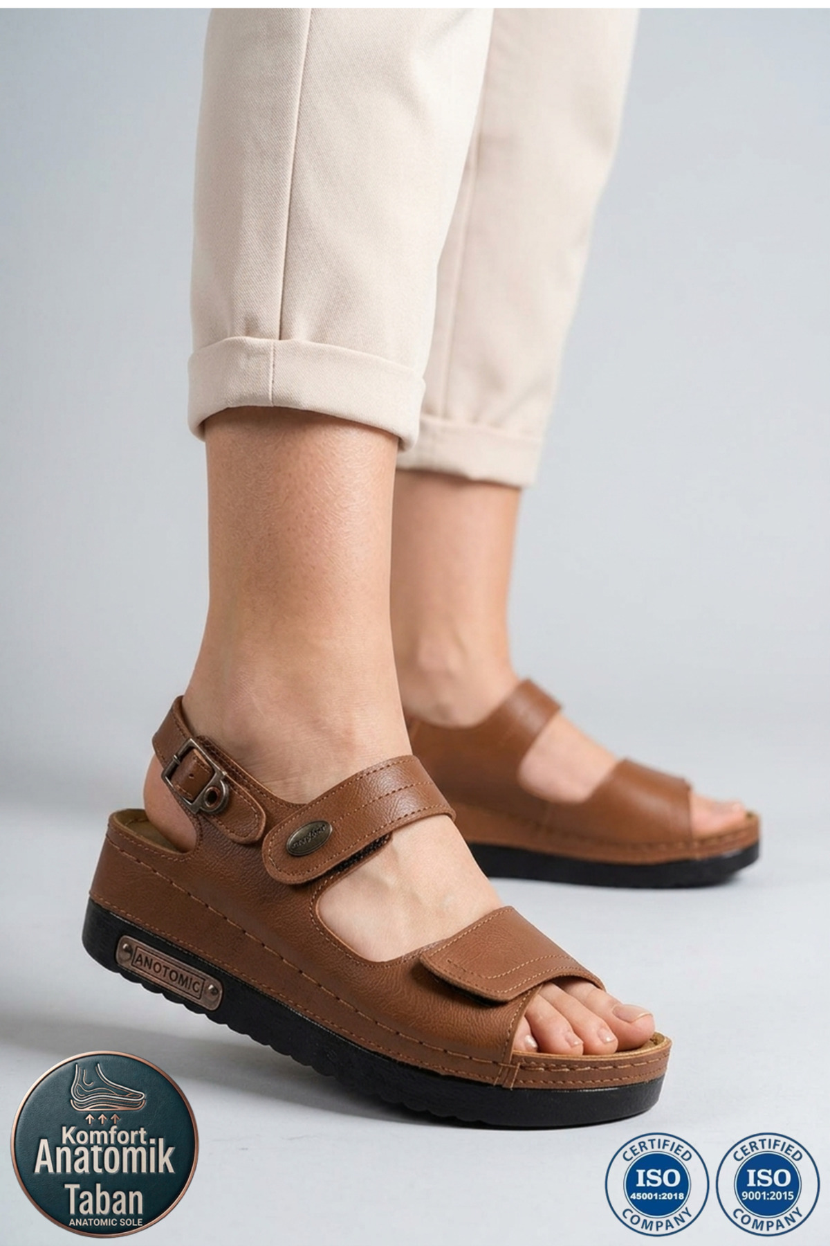 Women's Orthopedic Anatomical Base Double Band Velcro Back Buckle Casual Sandals Te