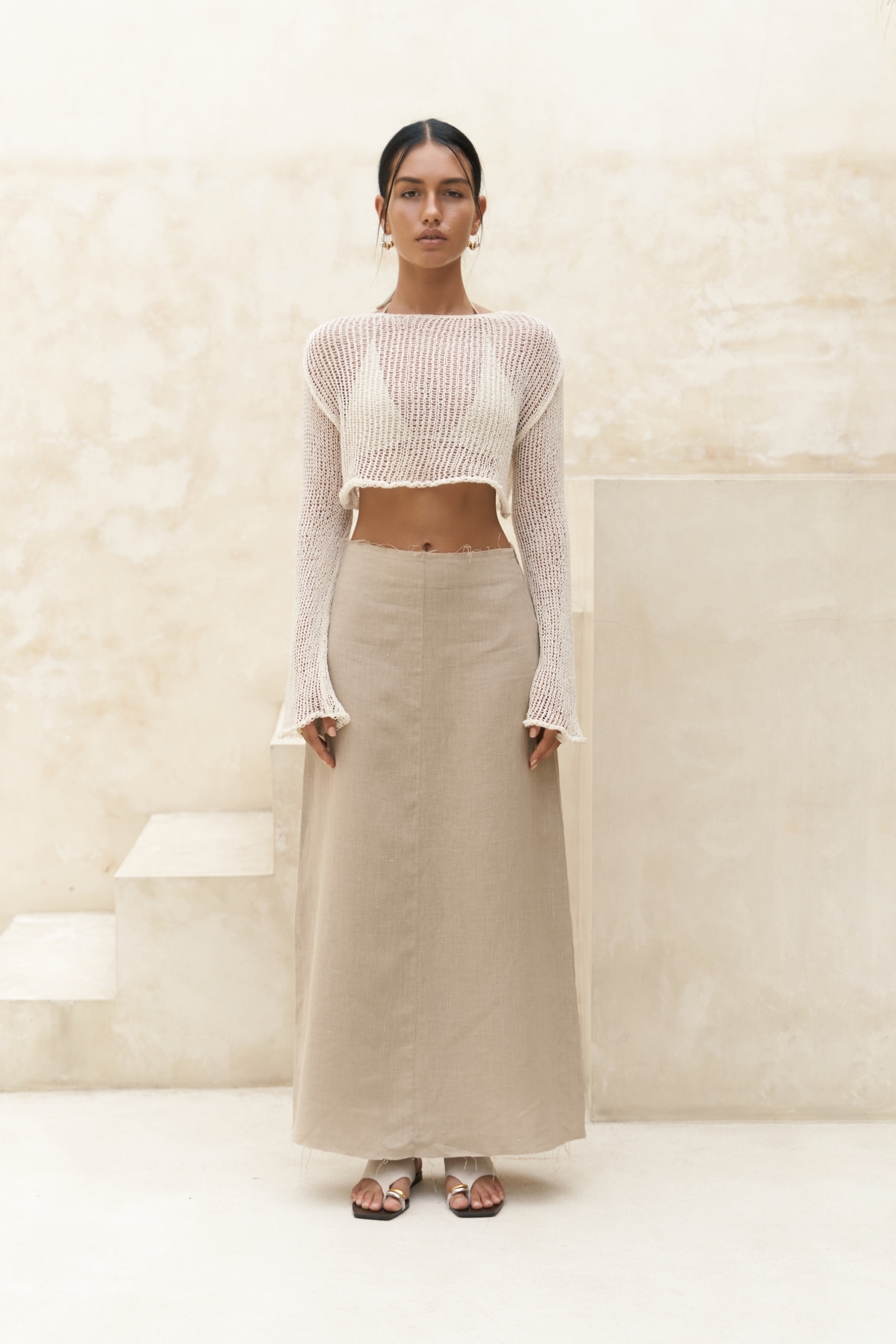 BOHEMAİ Daisy Ekru İnce Triko Crop görsel 2