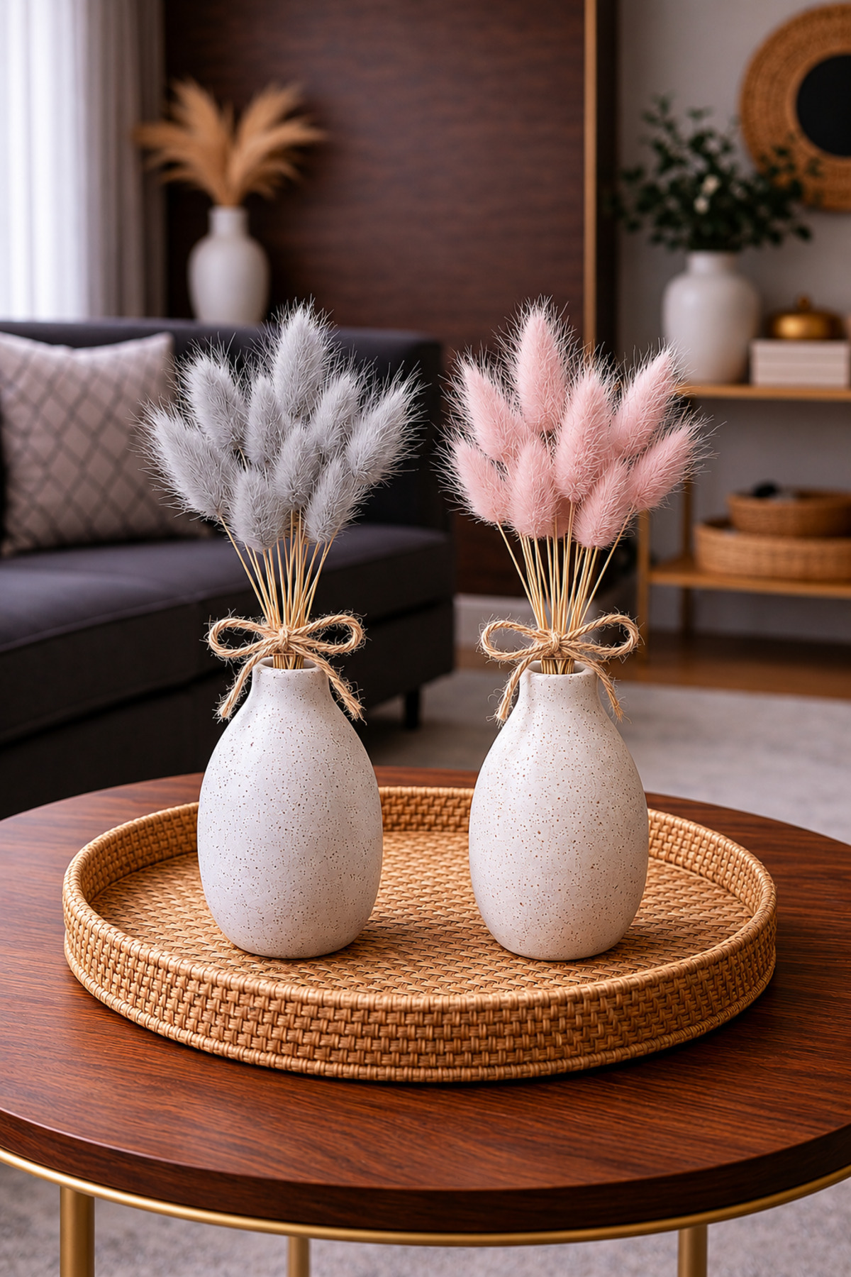 Powder Pink -Gray Lagurus Bunny Tail Grass 2 Bundles 10pcs 30-40cm Shocked Flower Cotton Grass Dried