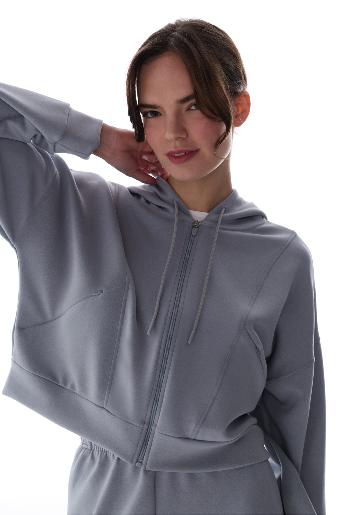 Grey Silky Feel Zippered Hoodie
