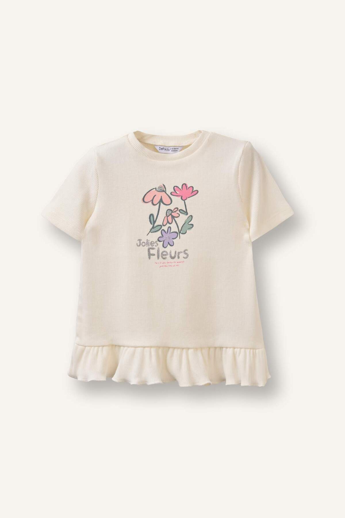 Defacto Crew Neck Floral Ribbed Camisole Short Sleeve T-Shirt Baby Girl H3000A526Sm