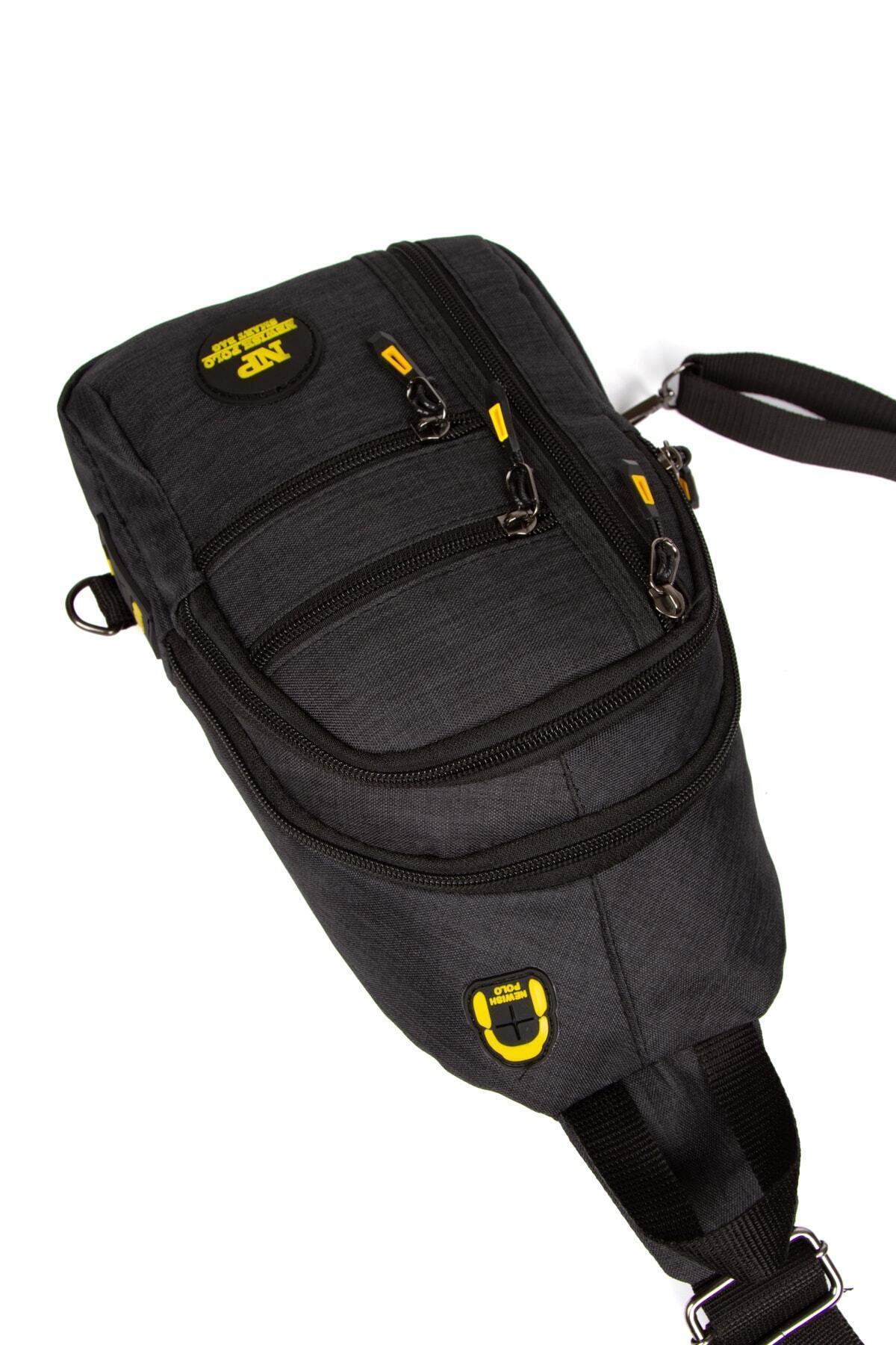 NEWISH POLO ACCESSORIES Unisex Keten Kumaş Siyah Su Geçirmez Kulaklık Usb Çıkışlı Bel Ve Çapraz Omuz Çanta Göğüs Seyahat görsel 4
