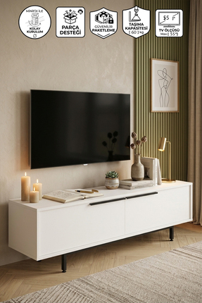 Yurupa Bohem Tv Ünitesi 160cm Modern Tv Sehpası Salon Metal Ayaklı Dolaplı Be...