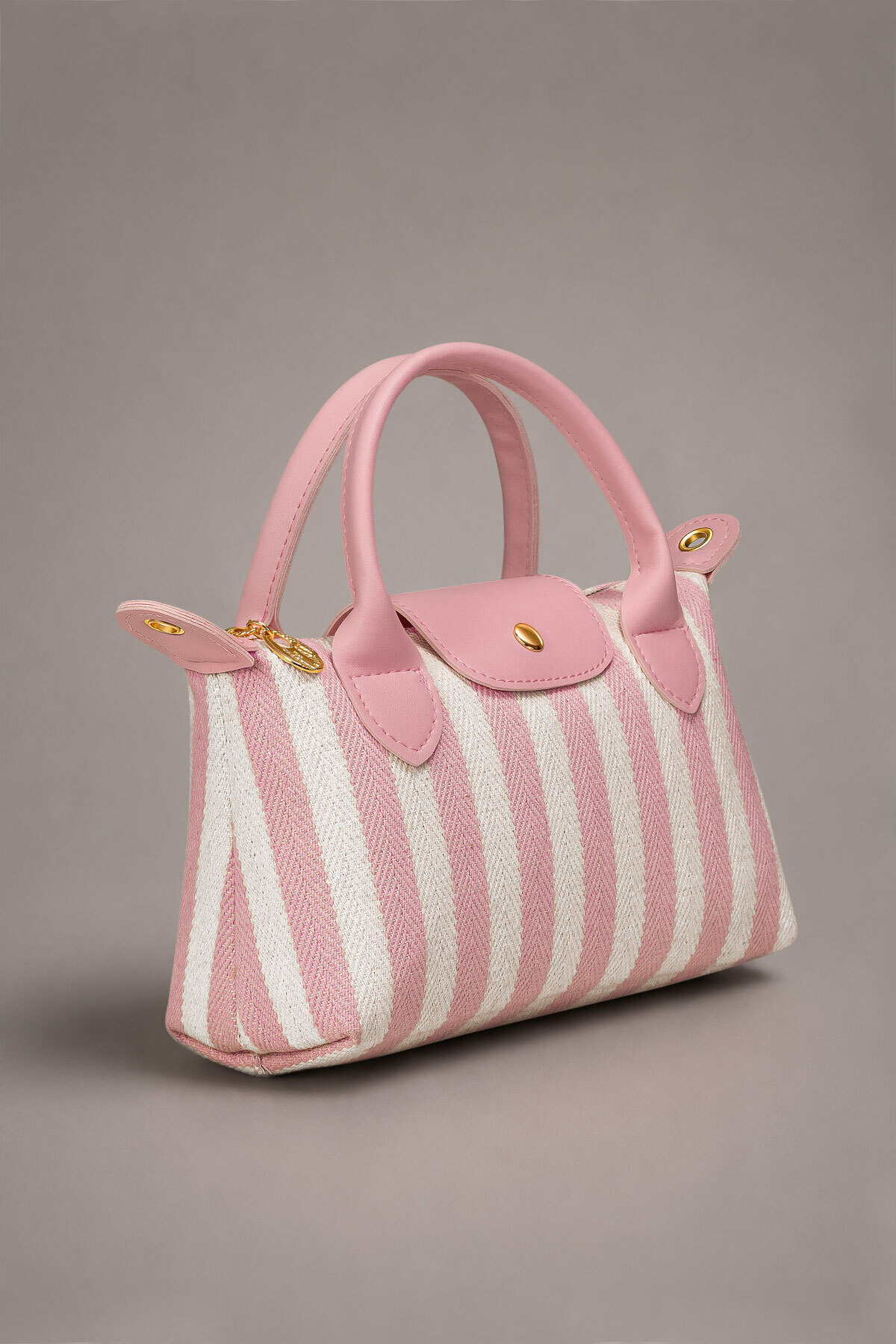 Pink Striped Canvas Versatile PU Leather Crossbody Bag