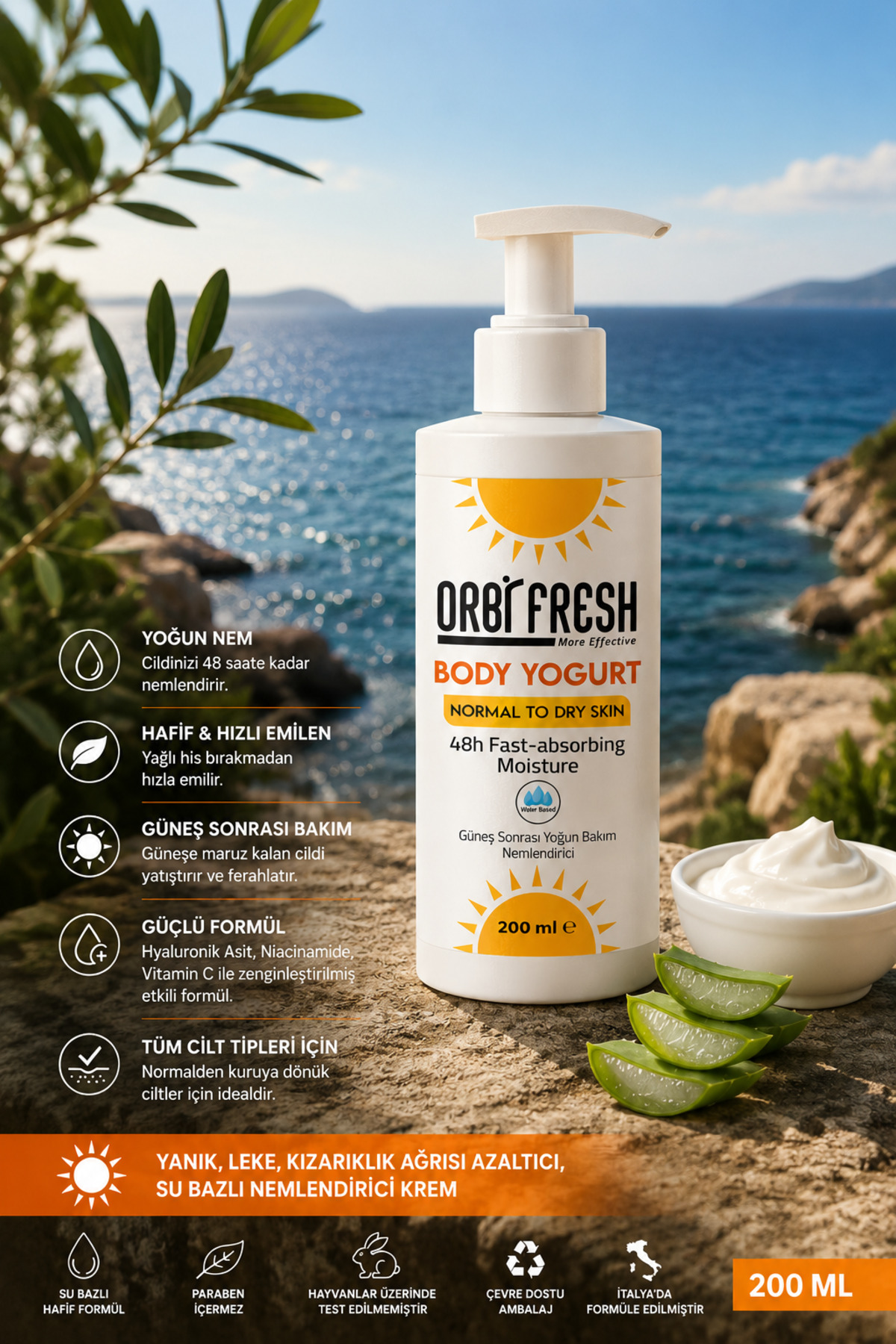 Body Yogurt Güneş Sonrası,Yanık,Kızarıklık,Tahriş Azaltıcı Nemlendirici Bakım Kremi 200 ml — bey — تصویر 2 از 3