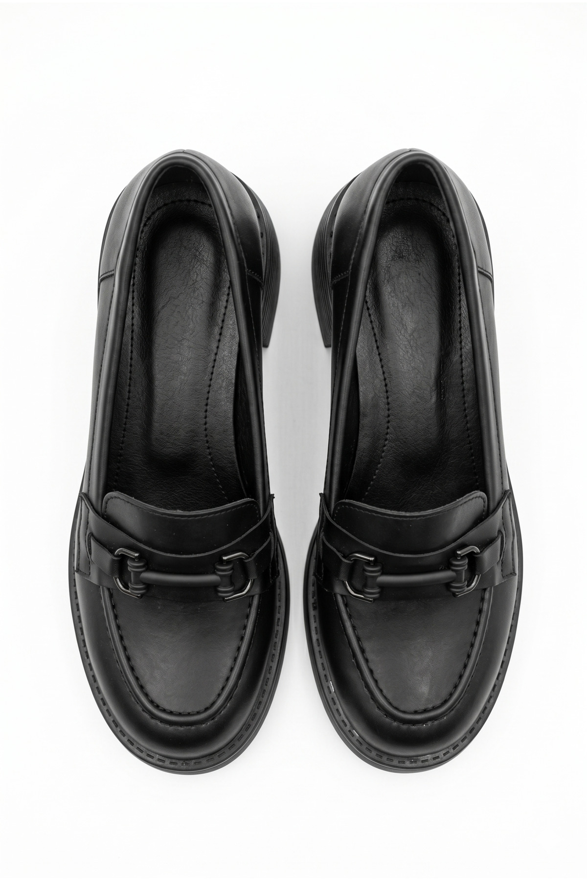 GİAMGİA STORE Kadın Siyah Kalın Tabanlı Tokalı Platform Topuklu Günlük Loafer Casual Ayakkabı görsel 2