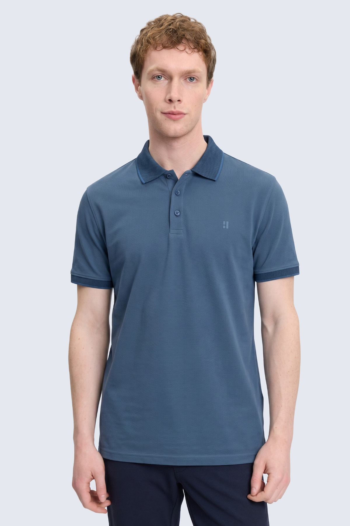 indigo Regular Fit Plain 100% Cotton Polo Neck T-Shirt