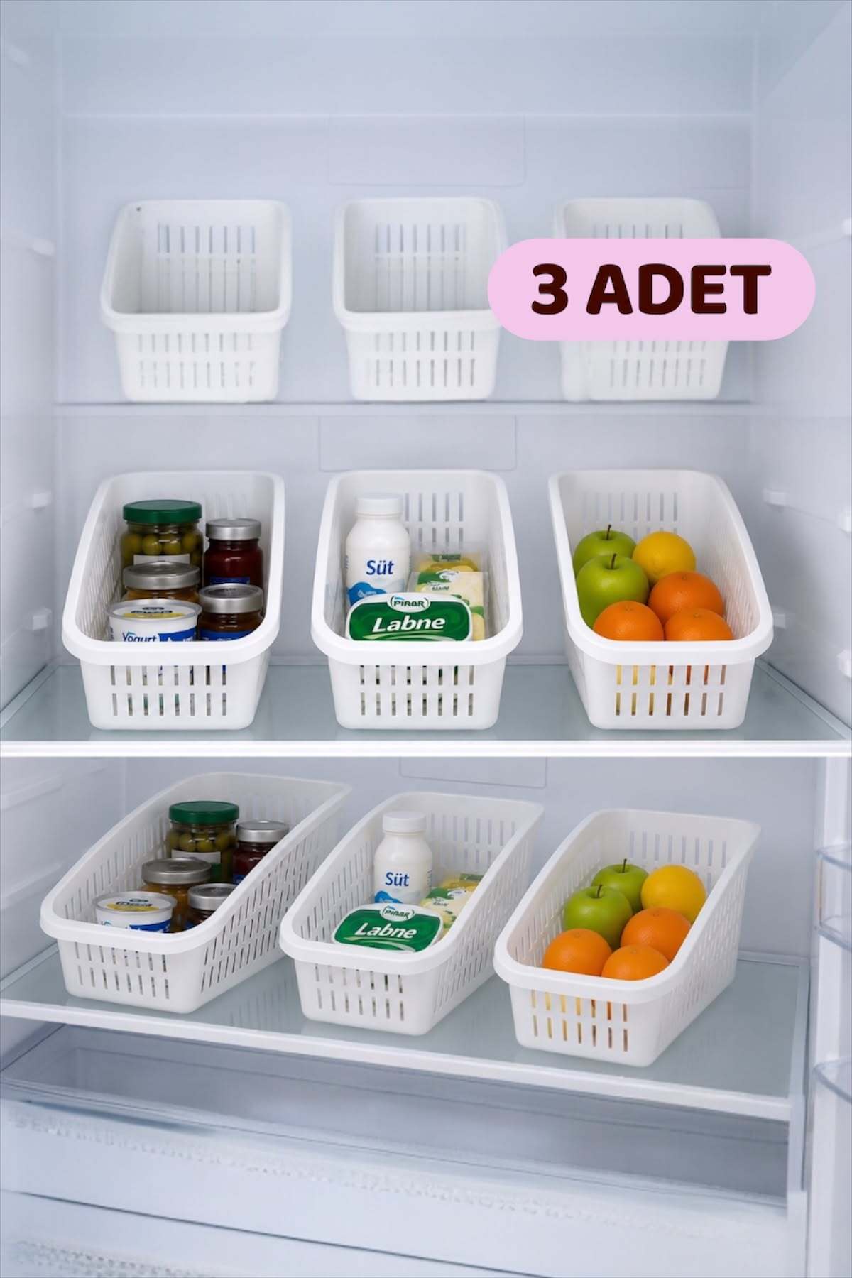 3pcs Refrigerator Organizer Vegetable Fruit Basket Kitchen Organizer
