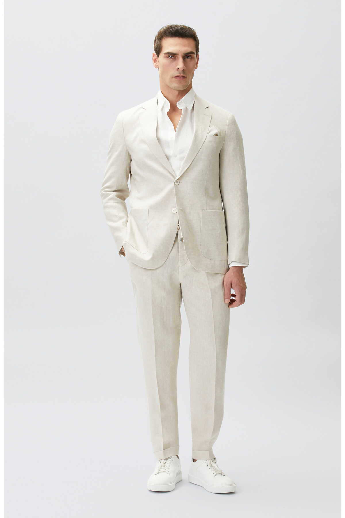 Network Bej Slim Fit Keten Takım görsel 2