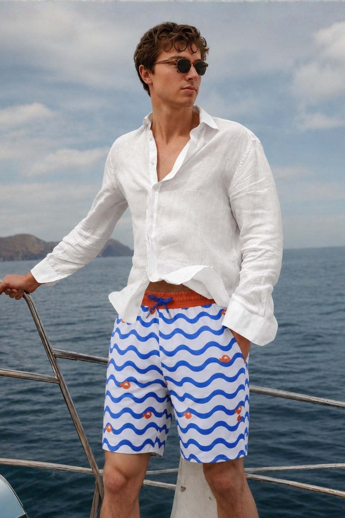 Madmext Men's Swim Shorts with Blue Back Pocket 6896