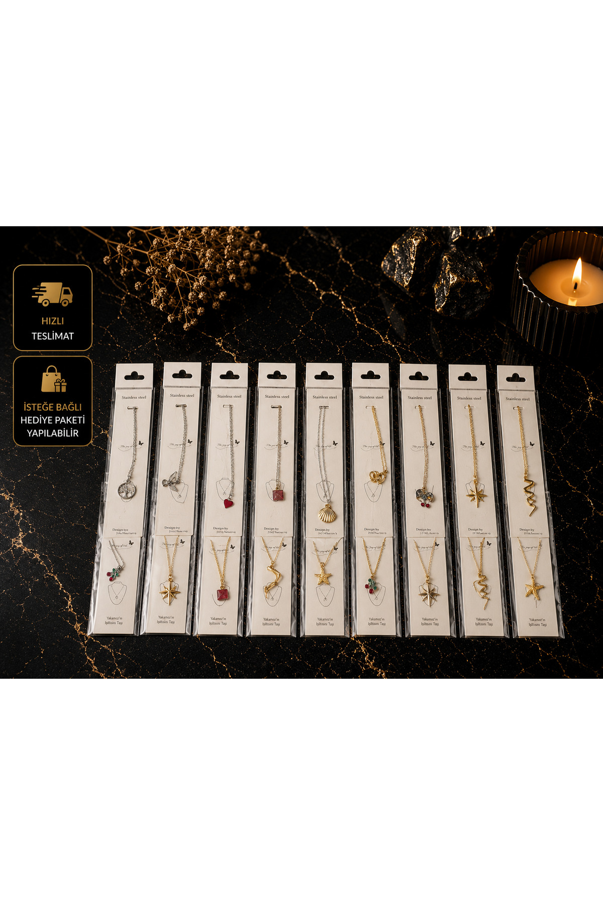 PURE BERRY 10LU KARMAŞIK SET 5 GOLD - 5 GÜMÜŞ KOLYE KARMAŞIK GÖNDERİLİR görsel 2