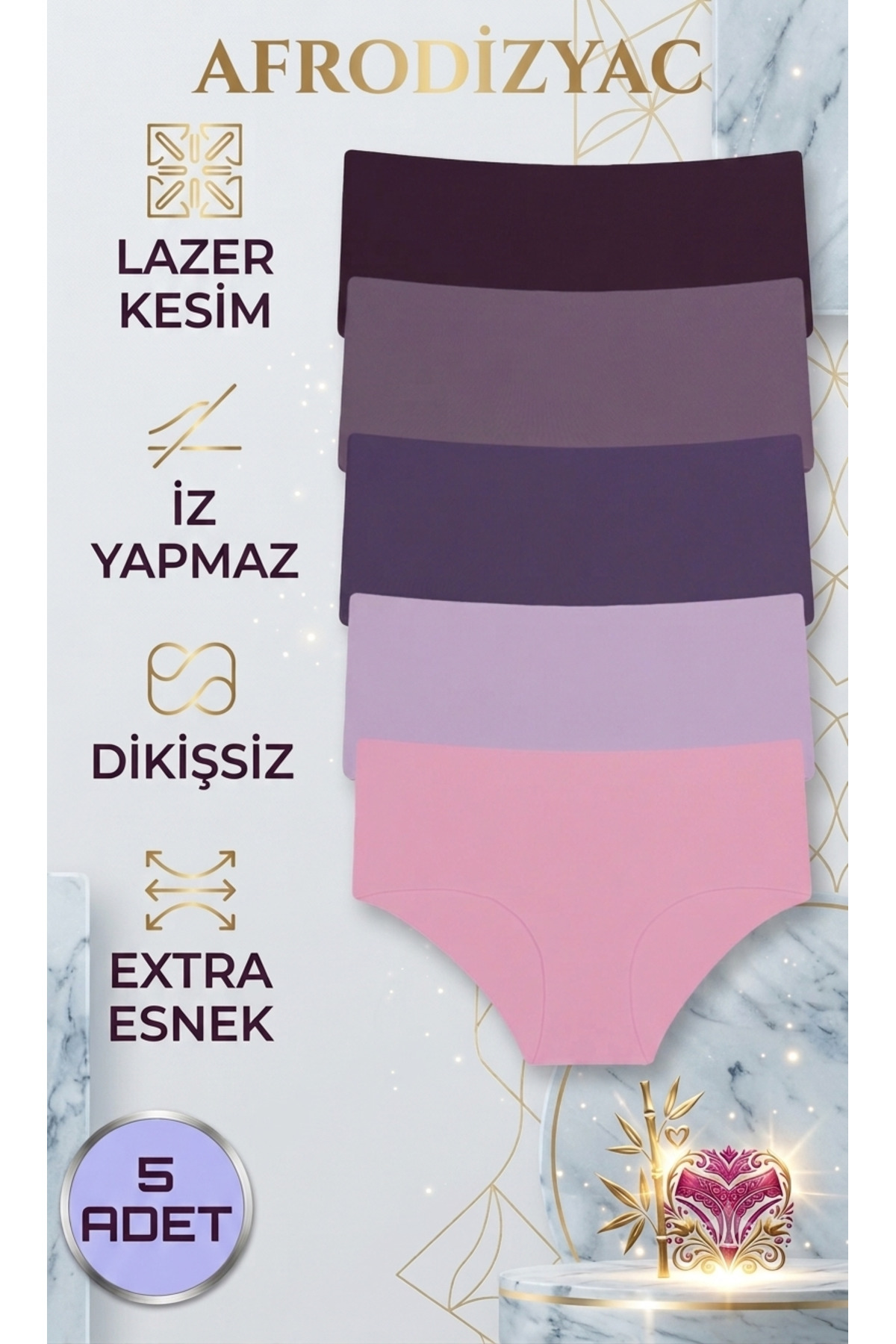 Afrodizyac 5'li Extra Yüksek Bel Lazer Kesim Extra Esnek Dikişsiz İz Yapmaz Külot görsel 2