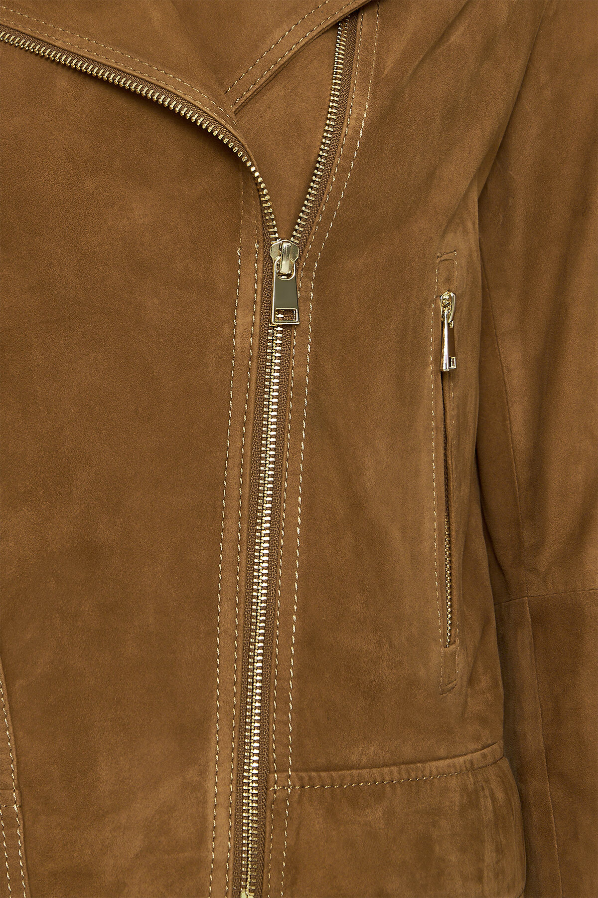 Derimod  Alba Kadın Camel Biker Süet Deri Ceket 24WGD528210 - Görsel 4