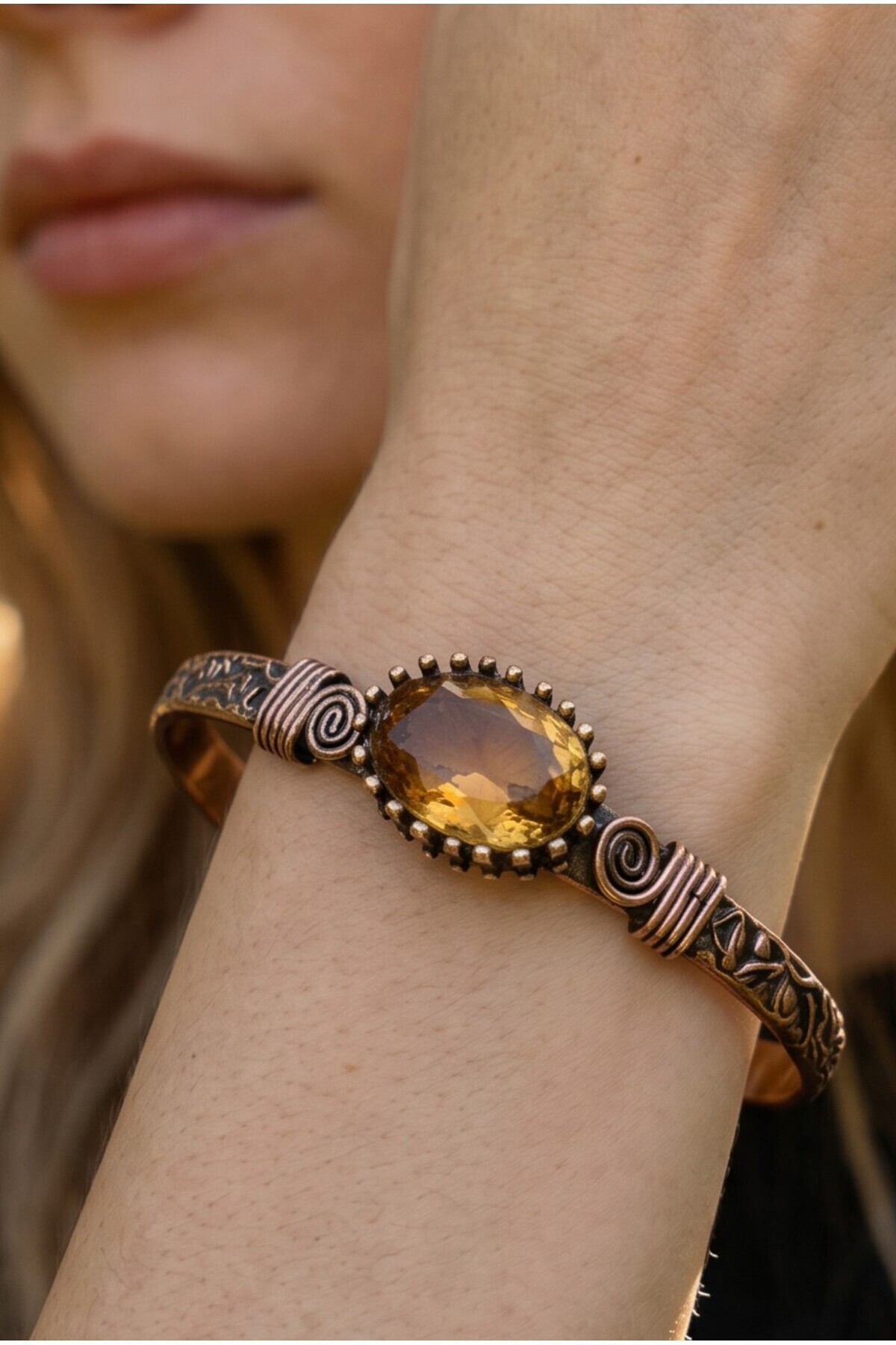 NBS Beautiful Naturel Stones Saf Bakır Zultanit Kristalli NAZAR Bileklik Ayarlanabililr