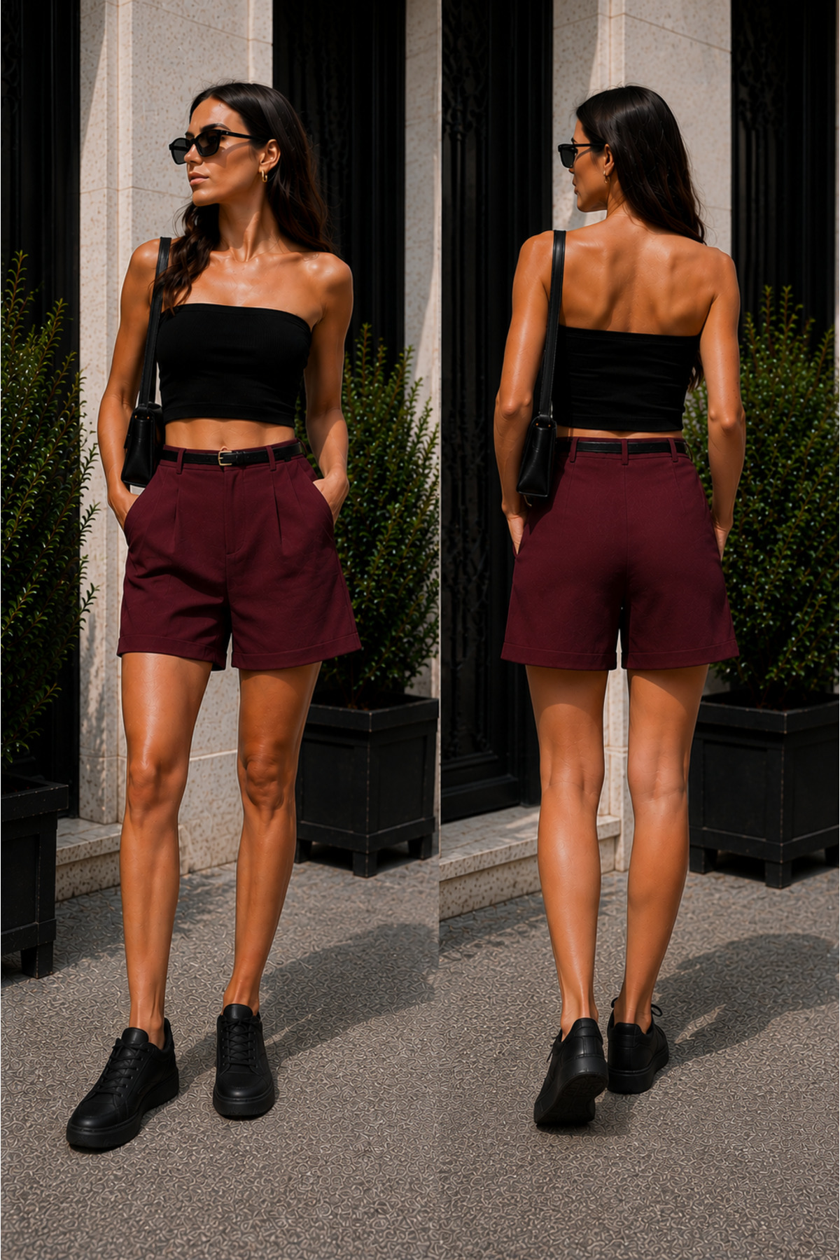 Women 'S CITY LENGTH casual shorts 43 CM FULL SIZE trend model with belt gift