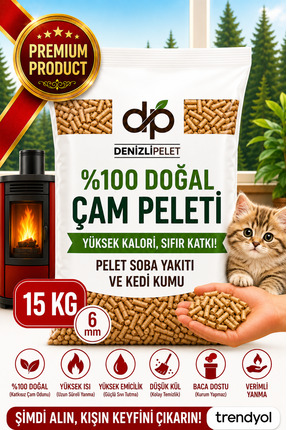 Denizli Pelet %100 DOĞAL ÇAM PELETİ KEDİ KUMU & YAKIT 30 LT 15 KG