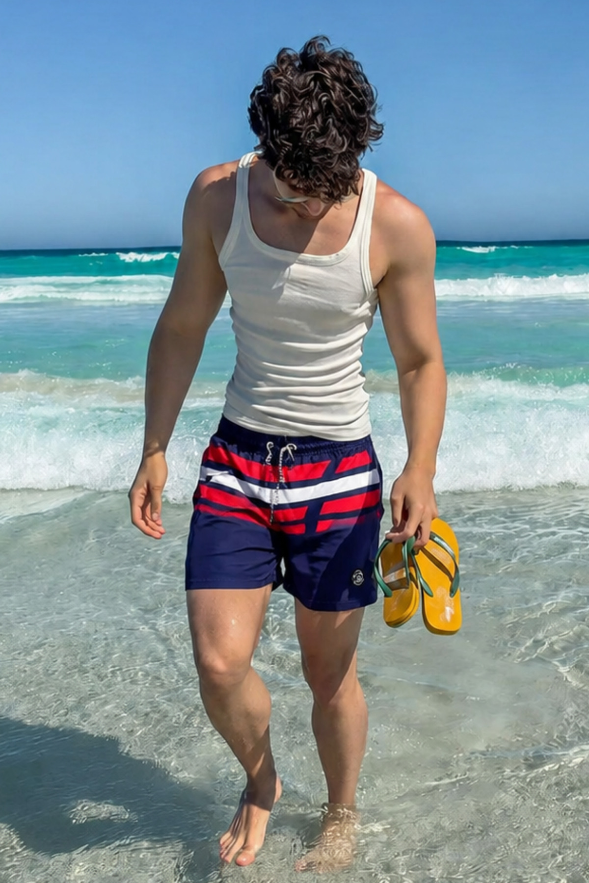 Madmext Navy Blue Striped Men's Swim Shorts 6363