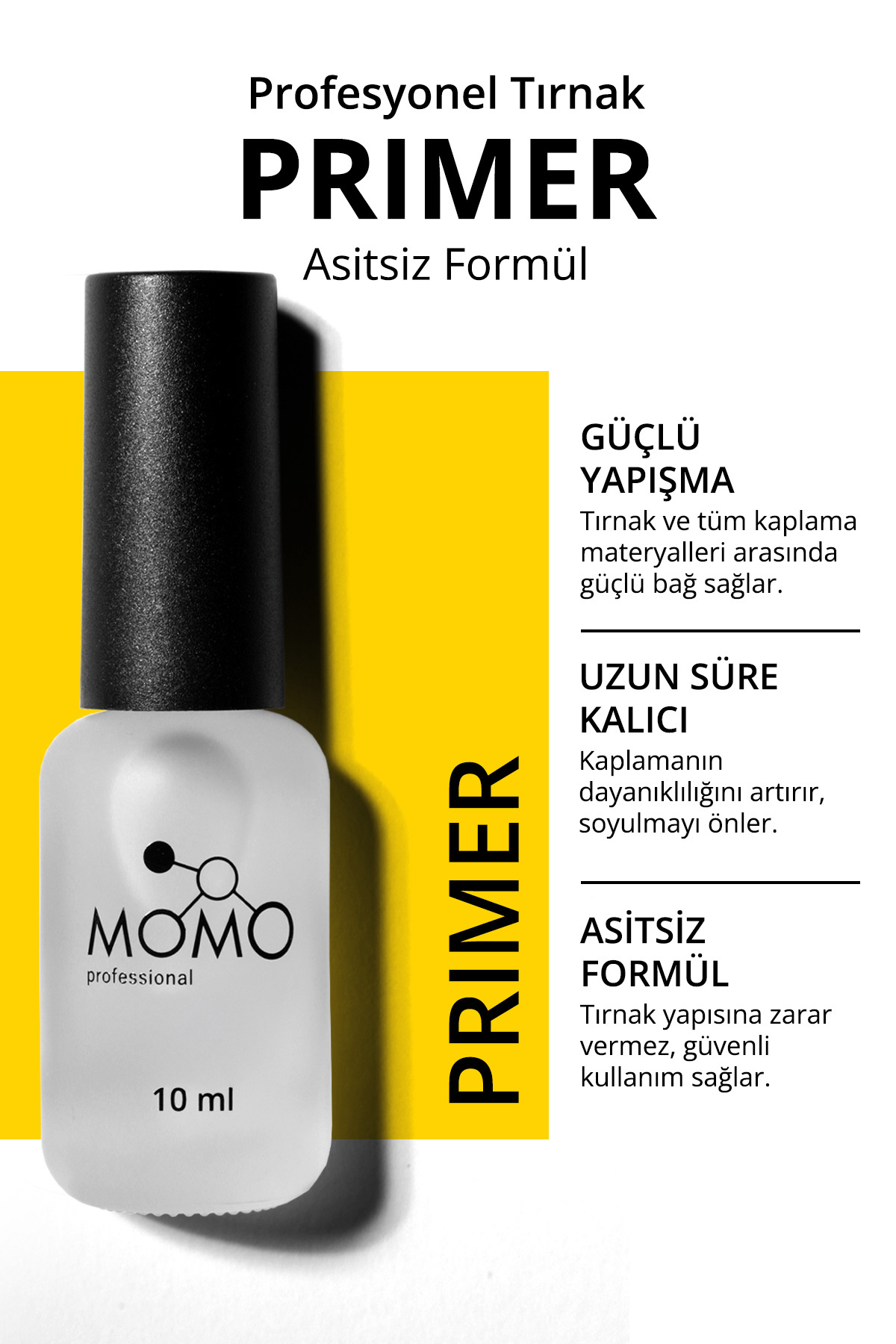 MOMO professional Primer Kalıcı oje ve Protez Tırnak için, Asitsiz