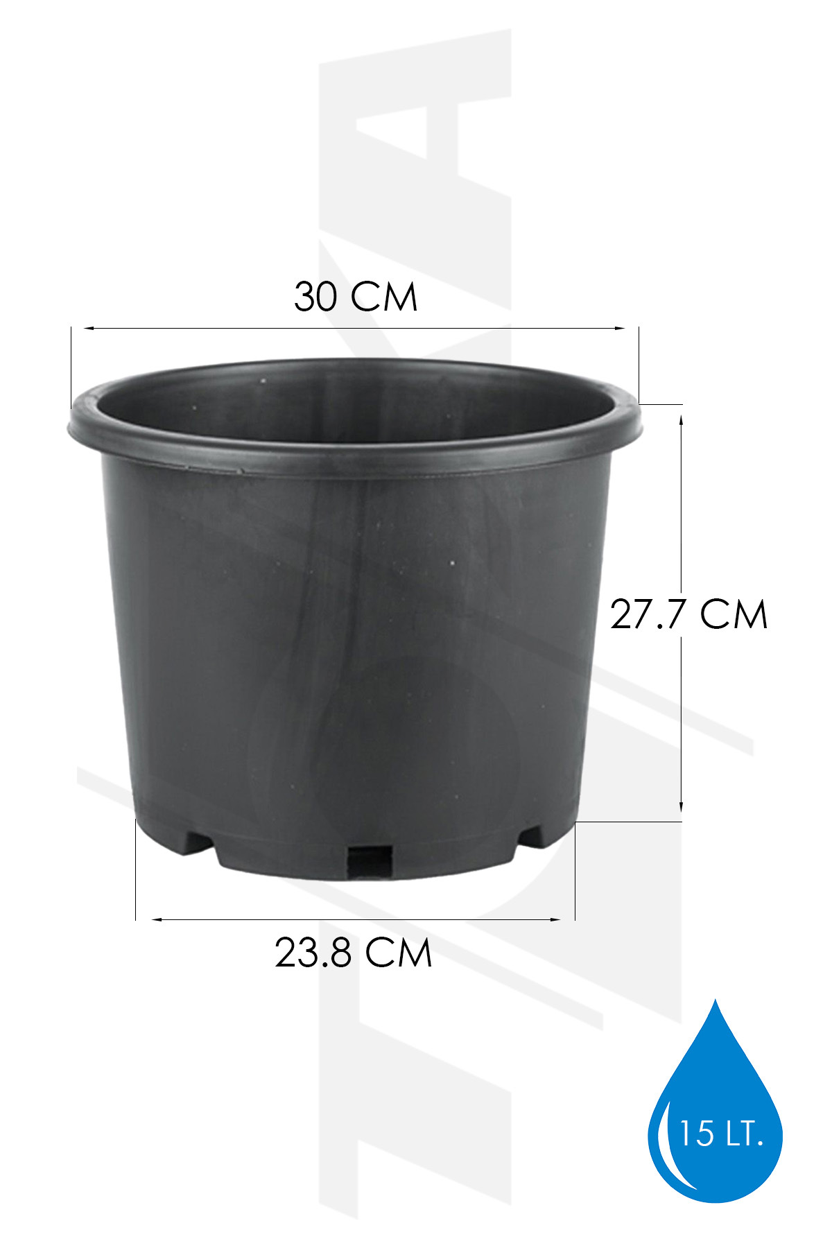 ToXA 15 Litre Üretim Saksısı (30cm) Tabaksız Drenaj Delikli Siyah