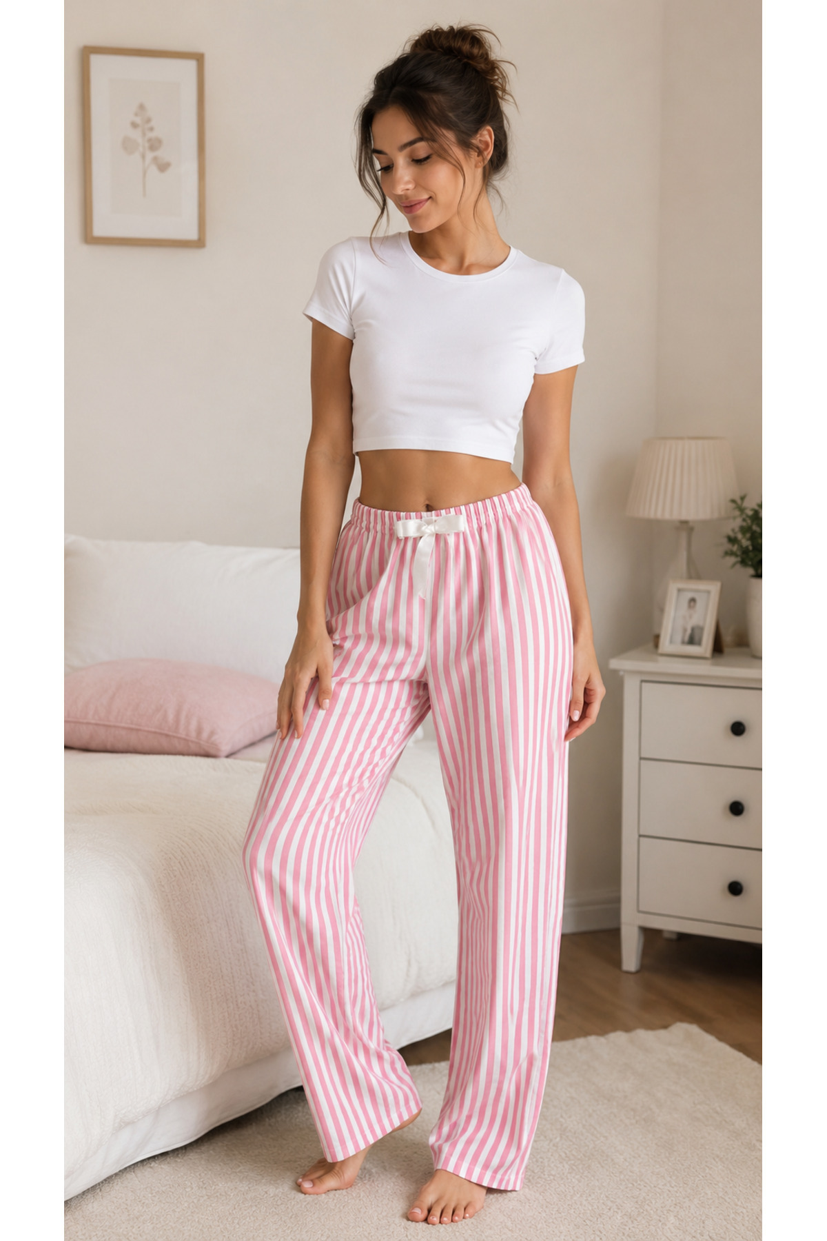 STELLAPİNK Kadın Çizgili Desenli Pamuklu Örme 3’lü Pijama Altı görsel 2