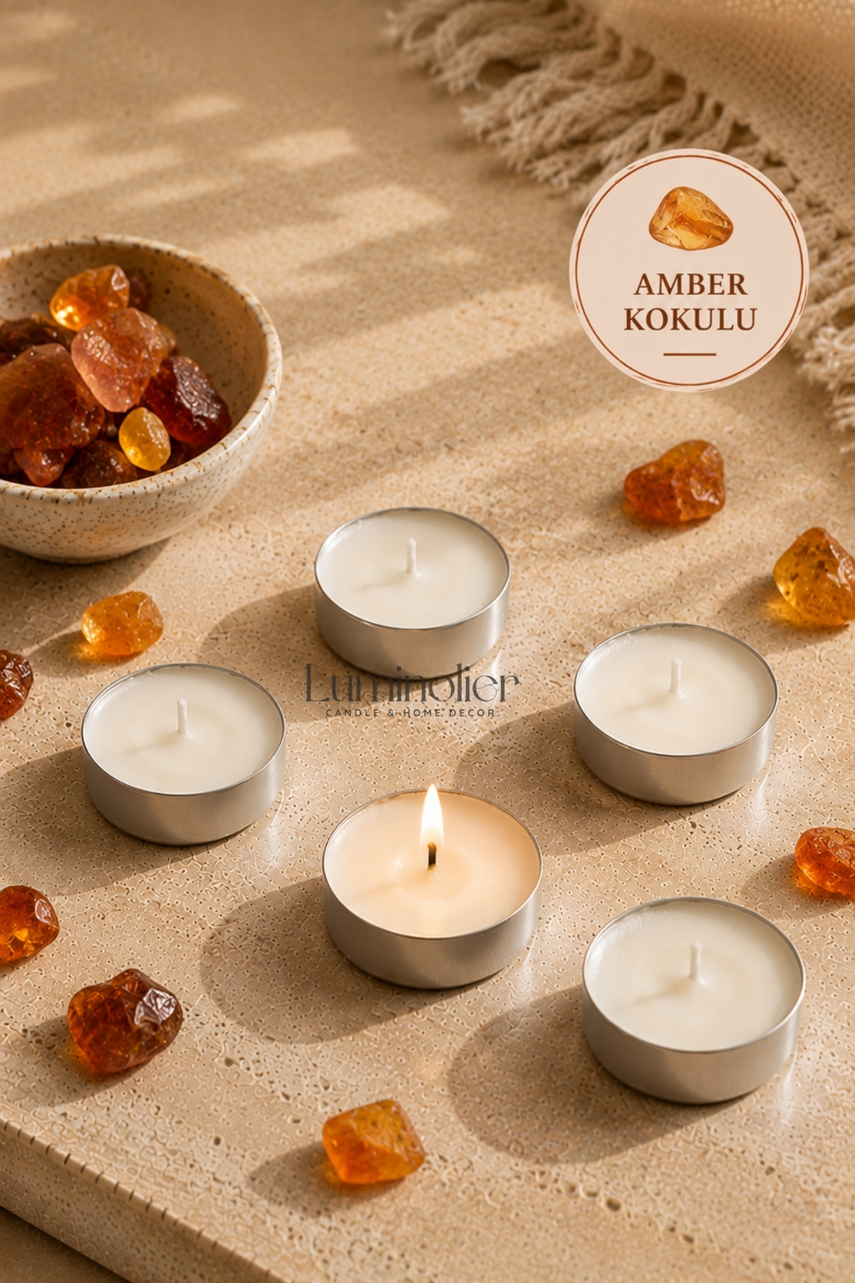 10 Amber Scented Tealight Soy Candles – 100% Natural, Vegan, Unleaded Wick