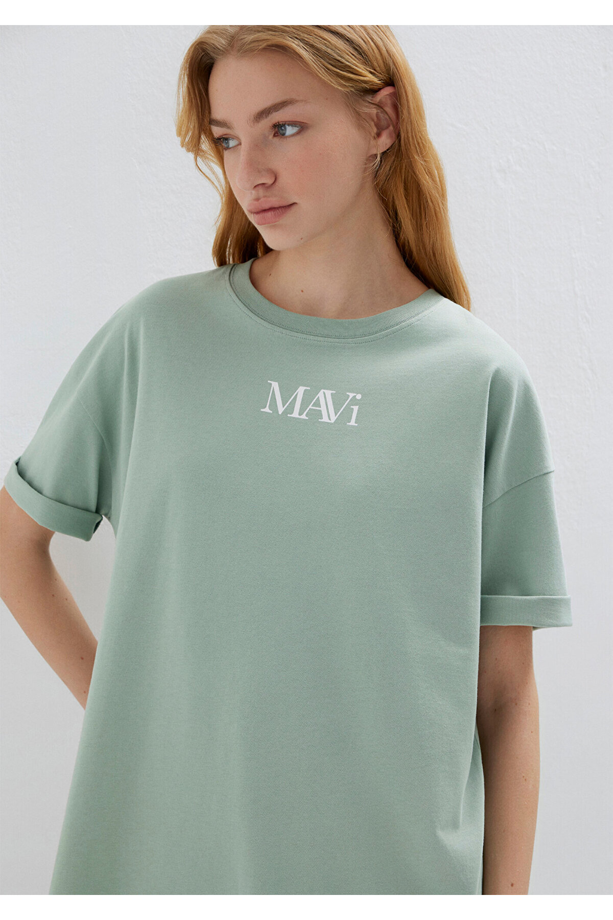Mavi  Logo Baskılı Yeşil Tişört Oversize / Geniş Kesim 1611593-71787 - Görsel 3