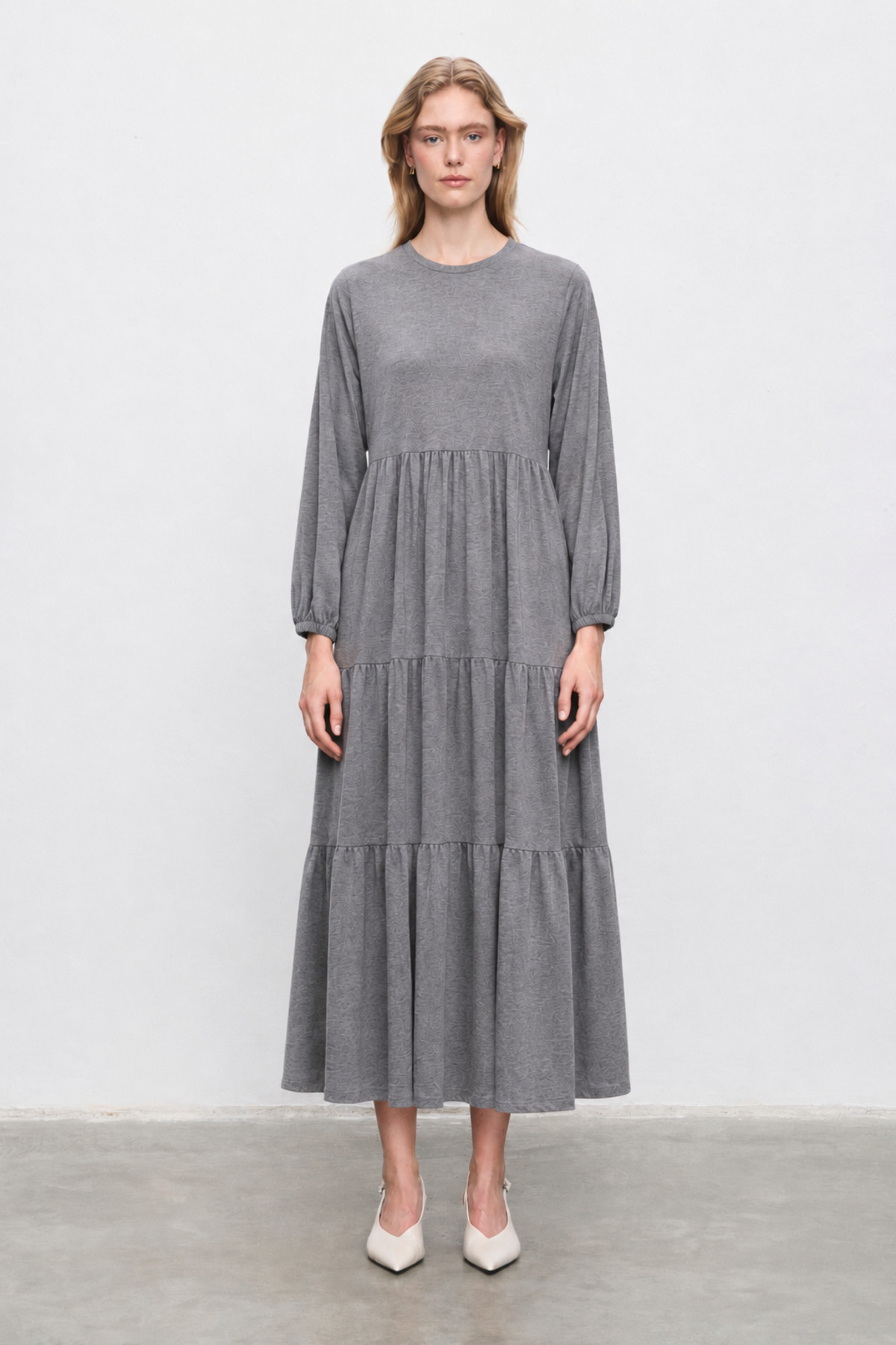 CAMİLA COMBED COTTON LAYER DRESS GRAY MELANGE