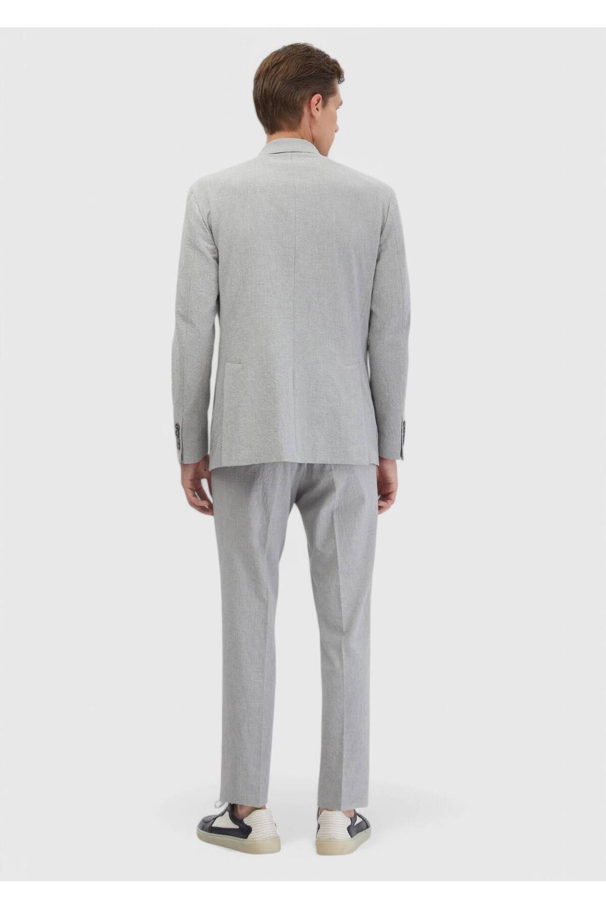 Açık Gri Desenli Zeroweight Slim Fit Pamuk Karışımlı Takım Elbise — رنگارنگ 163252 — تصویر 7 از 7