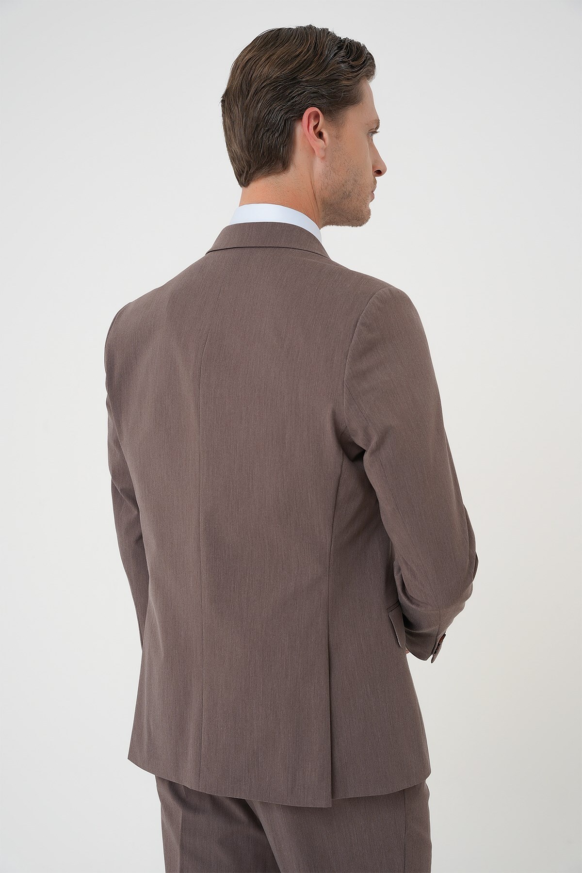 Efor Slim Fit Esnek Çift Yırtmaç Yelekli Düz Klasik Vizon Takım Elbise Tk 901 görsel 7