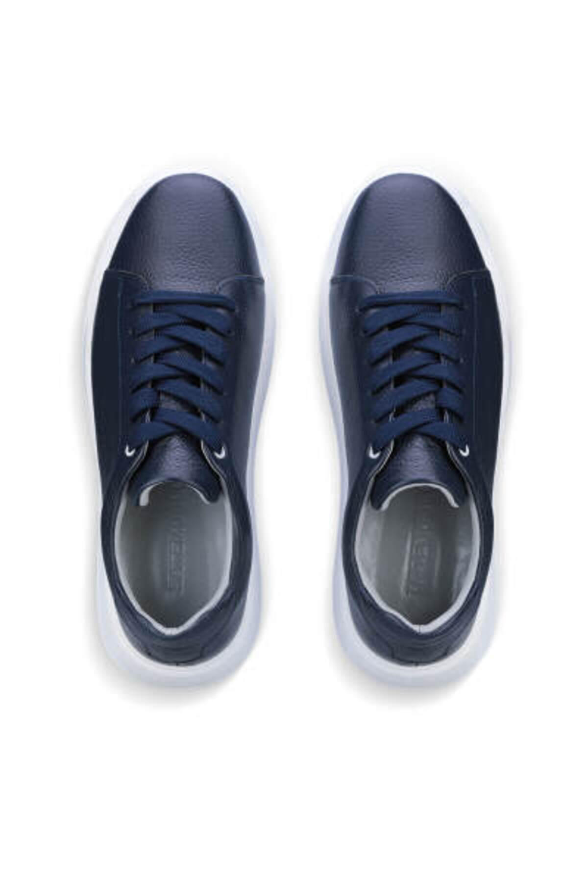 Hatemoğlu Erkek Lacivert %100 Deri Esnek Taban Bağcıklı Casual Ayakkabı Sneaker görsel 6