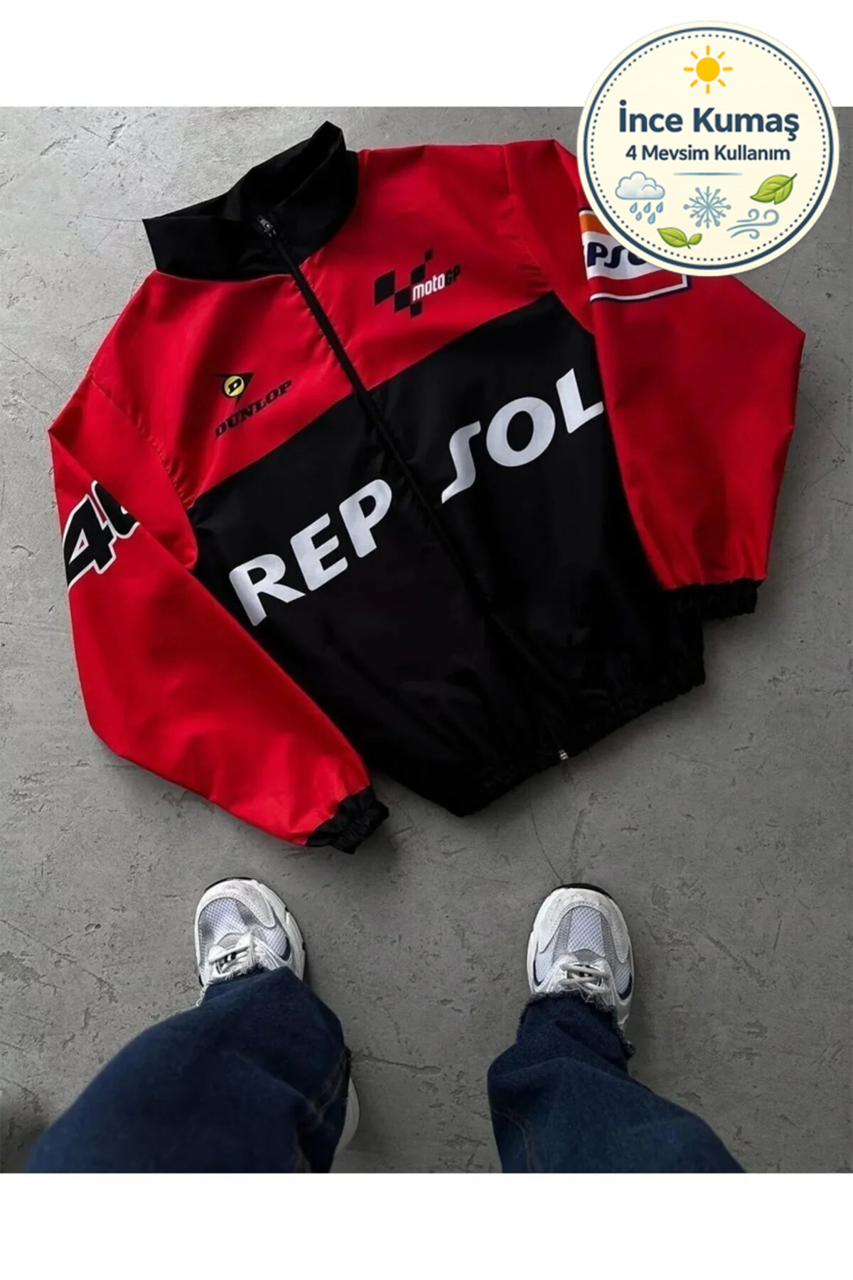Repsol Unisex Paraşüt Kumaş Oversize Baskılı Kırmızı SiyahRüzgarlık Yağmurluk — قرمز LSHNHRLY1