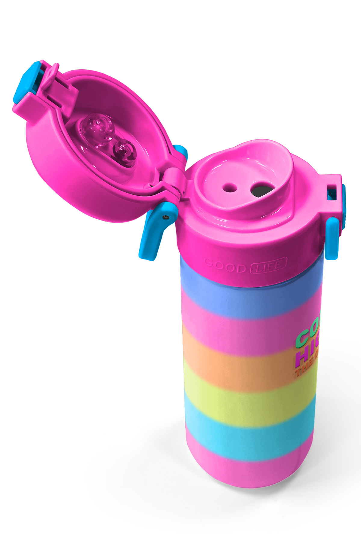 Kids Renkli Çizgili Pipetli ve Direk İçimli Paslanmaz Çelik Termos 500 ML 31986
