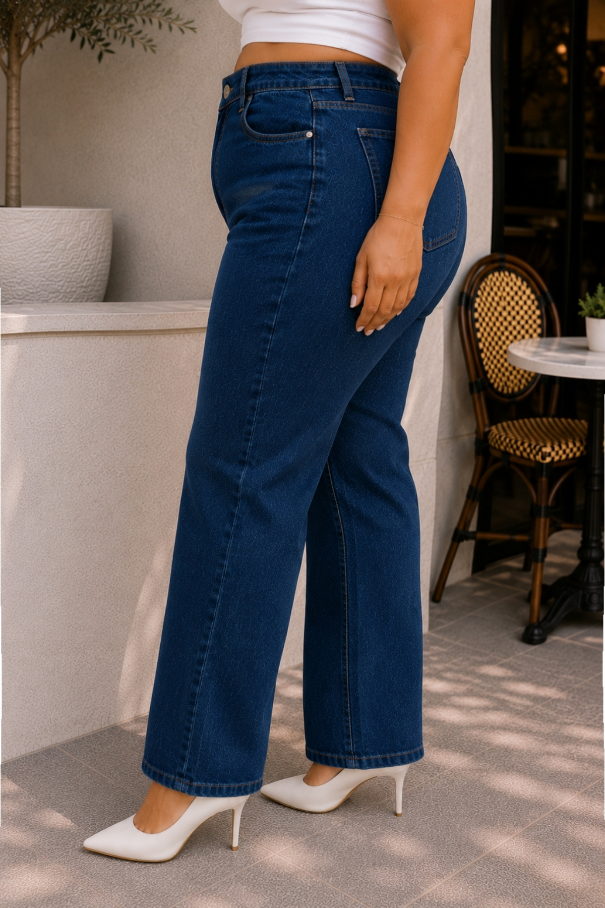 CEDY DENIM - Kadın Büyük Beden Boru Paça Yüksek Bel Regular Fit Likralı Pantolon C626-Mavi görsel 7