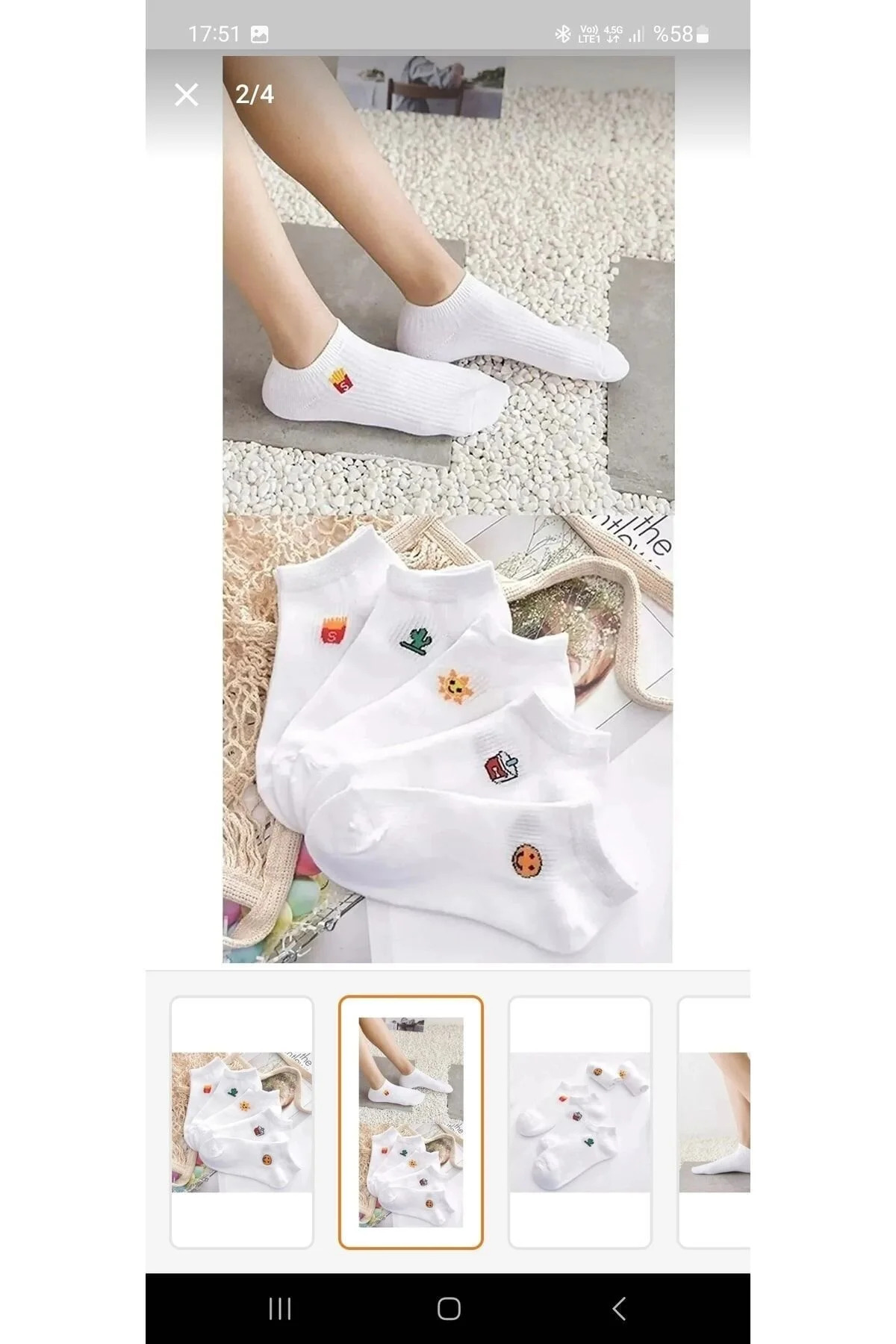 5'li Eğlenceli Emoji Desenli Beyaz Yazlık Kadın Patik Çorap Set — görsel 5 · 9020060506497