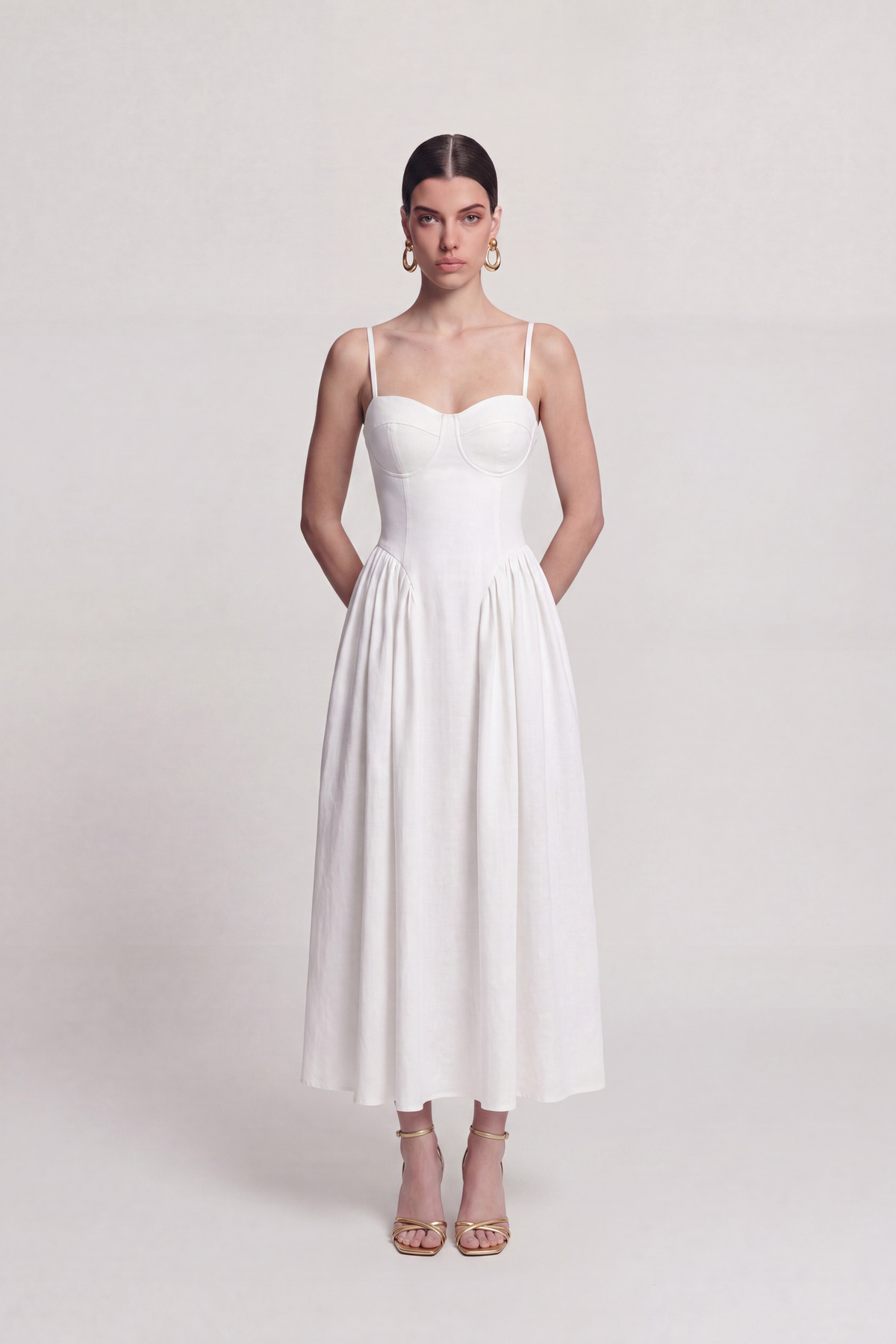 Strappy Globe Long Bridged Dress White