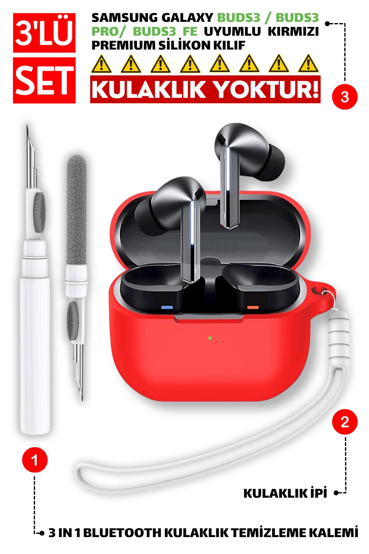 Samsung Galaxy Buds3, Buds3 Pro, Buds3 FE Compatible Silicone Case, Headphone Lanyard, Cleaning Pen Set