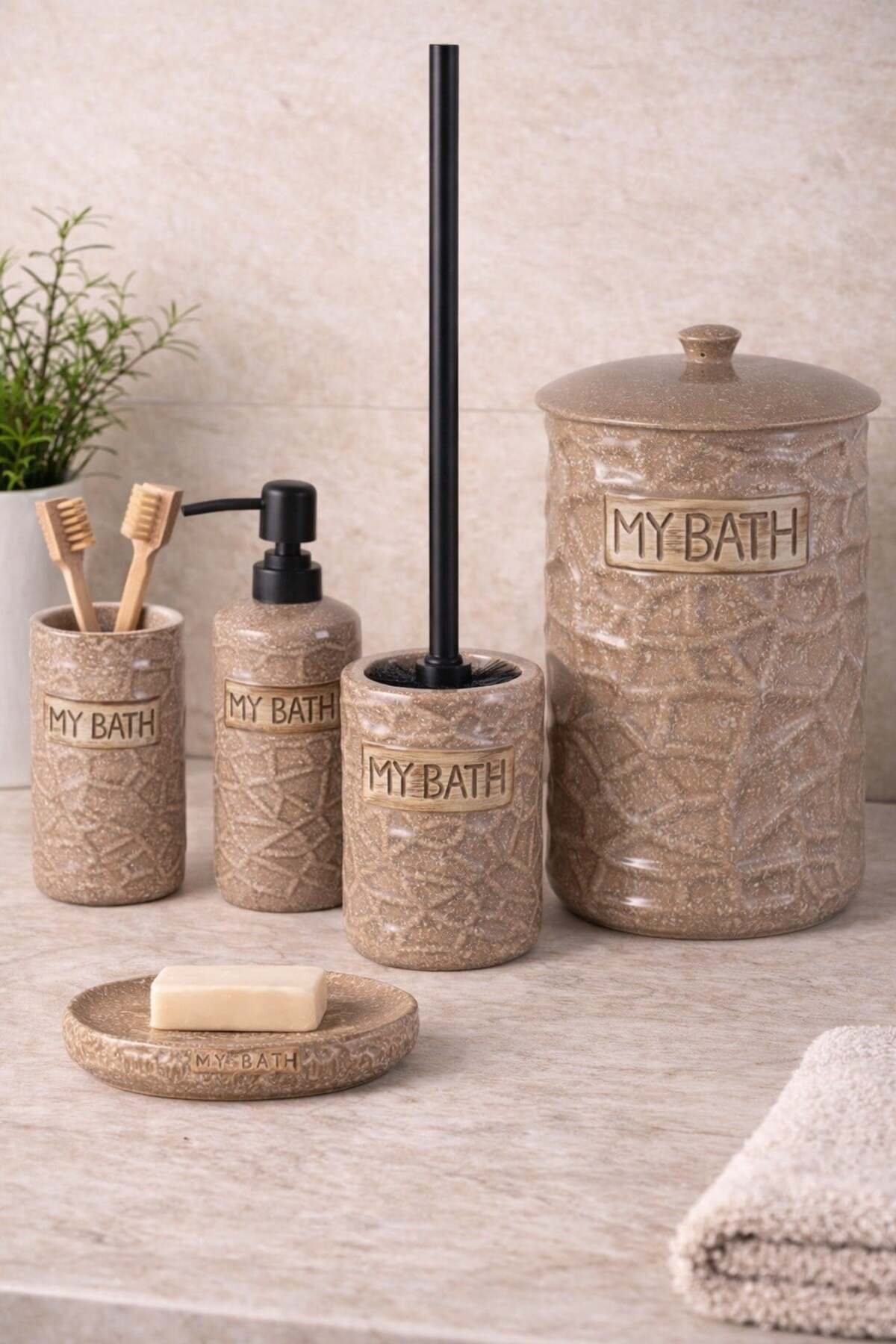 5 Piece Porcelain Olivia Bathroom Set