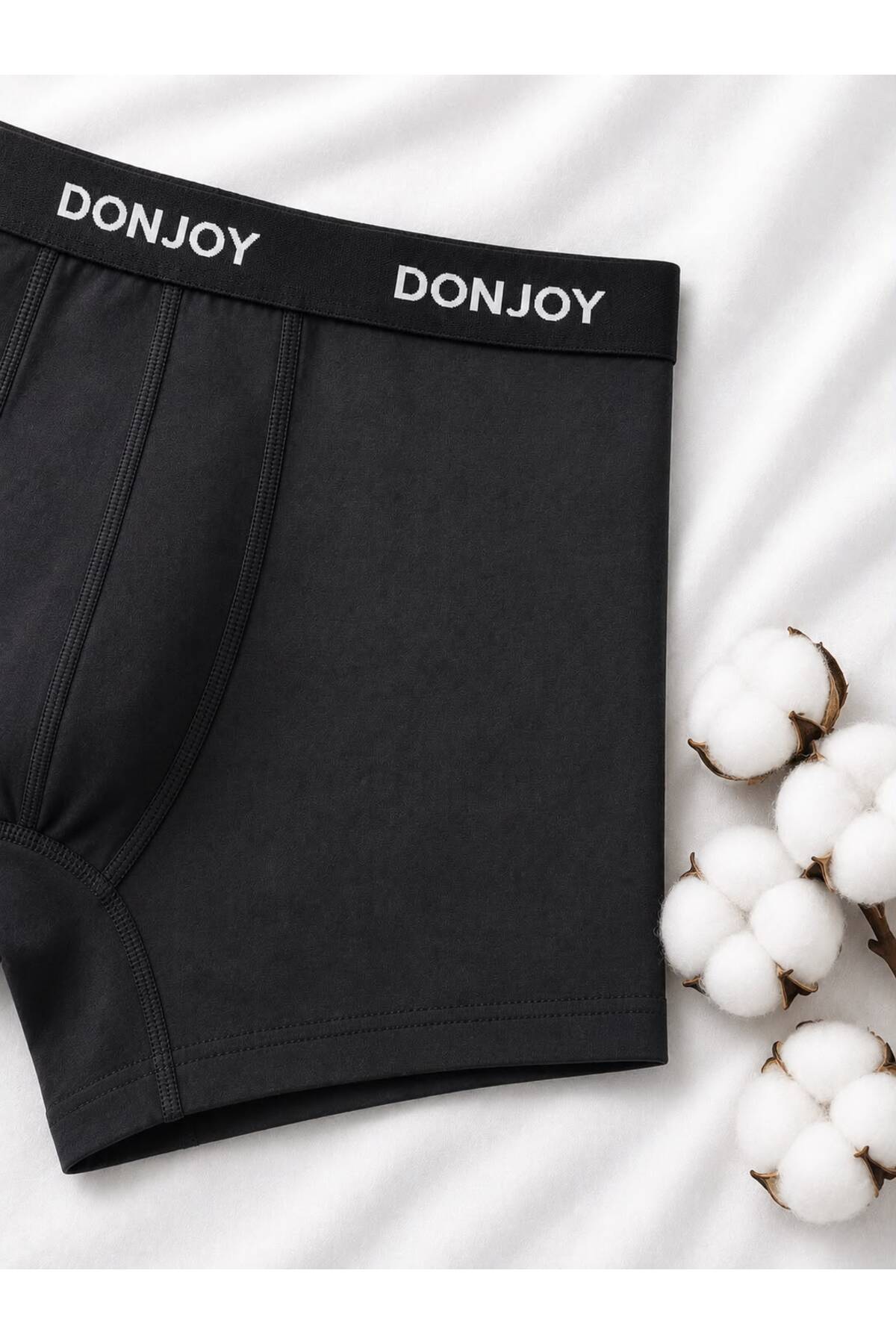 don joy Erkek 10'lu Pamuklu Likralı Penye Beli Lastikli Siyah Boxer görsel 2