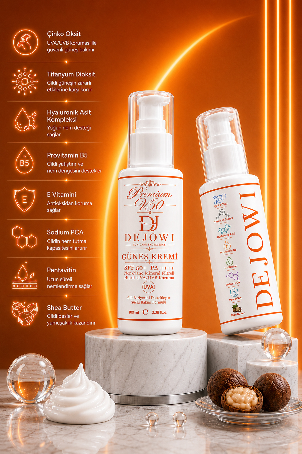 کرم ضد آفتاب V50 Premium با فیلتر معدنی و محافظت هیبریدی UVA/UVB و SPF 50+ و PA++++، ۱۰۰ میلی‌لیتر — ۳۰۰۶۴ — تصویر 3 از 5