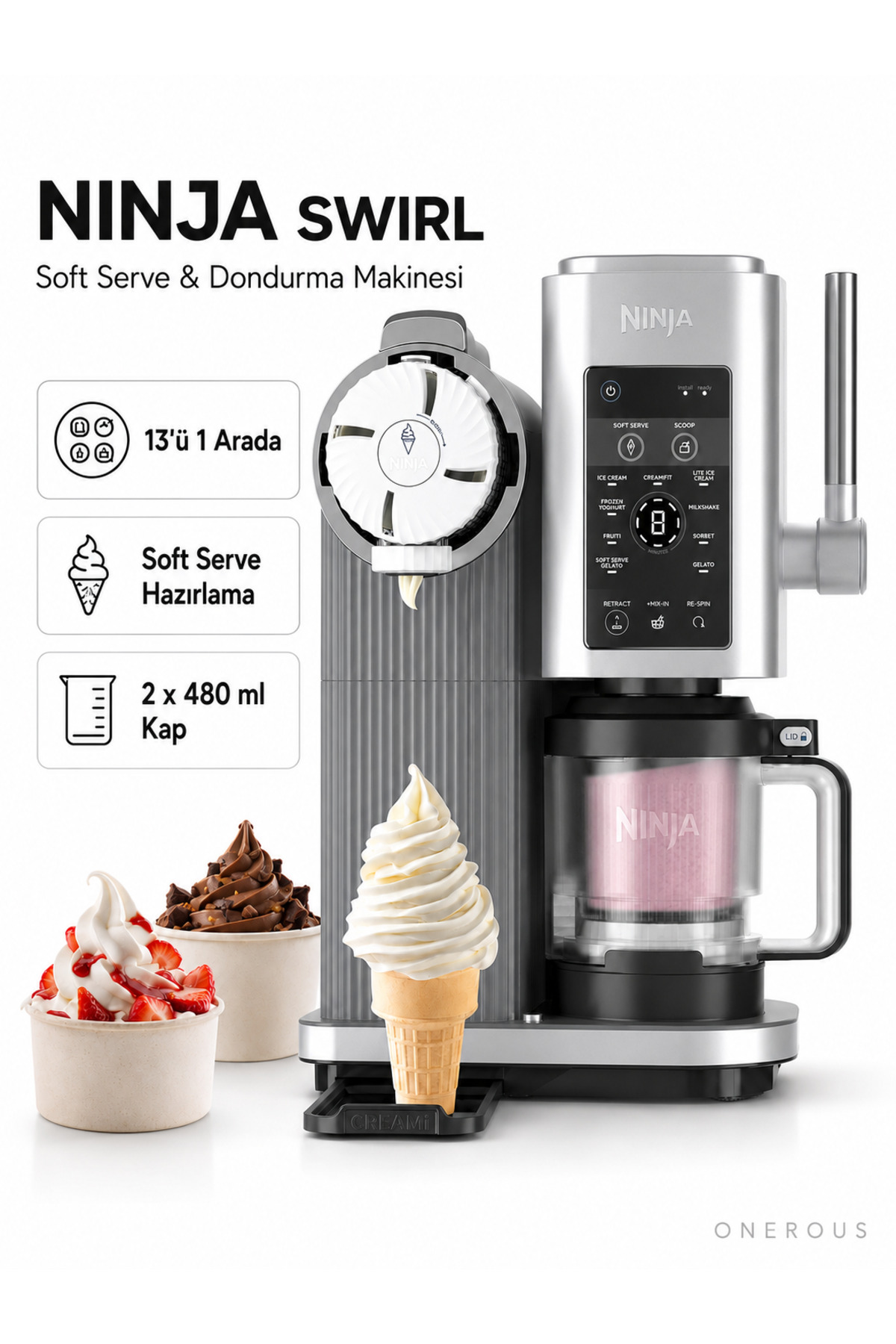 NINJA Swirl by CREAMi Soft Serve Dondurma Makinesi 13 Programlı