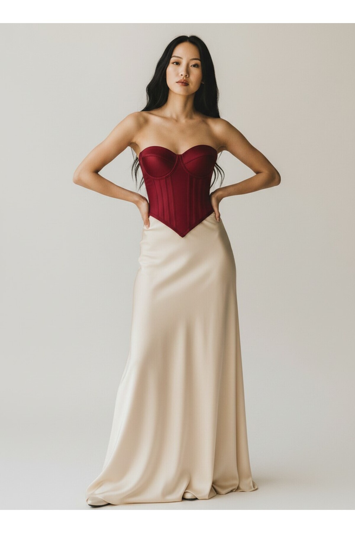 FİYPER Bordo Premium Saten Korse Büstiyer
