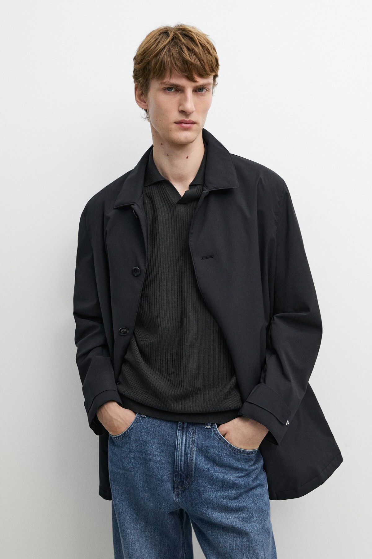 Massimo Dutti Yaka detaylı uzun trençkot görsel 2