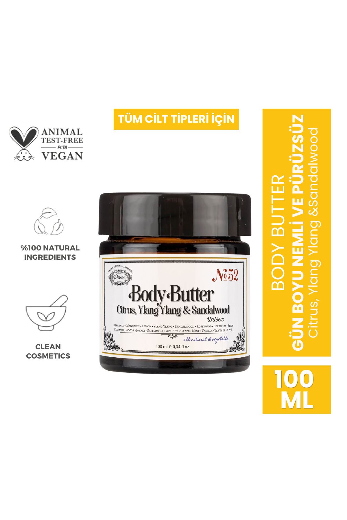 Body Butter | Narenciye Ylang Ylang Sandalağacı | Doğal Katı Vücut Yağı Yoğun Nemlendirici 100 ml — R52 — تصویر 2 از 4