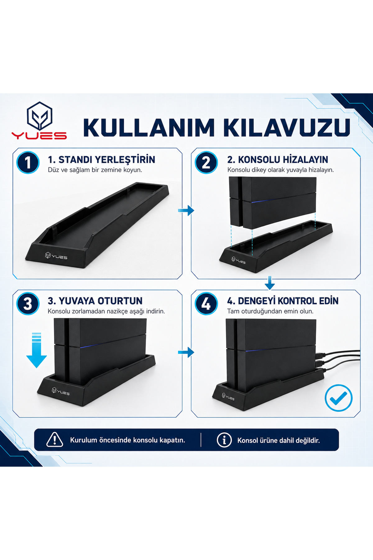YUES PS4 Dikey Stand – Vertical Stand, PlayStation 4 Kalın Kasa