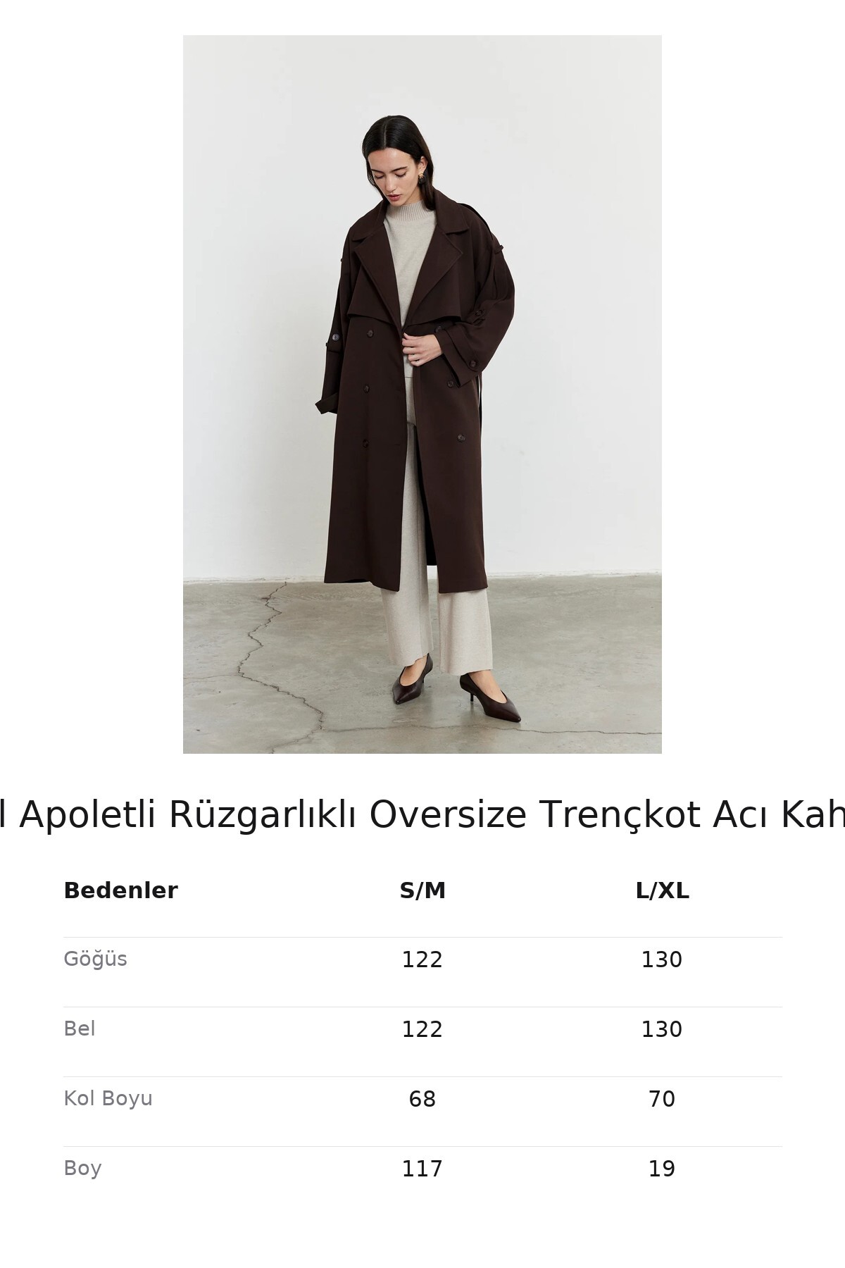FACETTE Kadın Acı Kahve Kol Apoletli Rüzgarlıklı Oversize Trençkot görsel 8