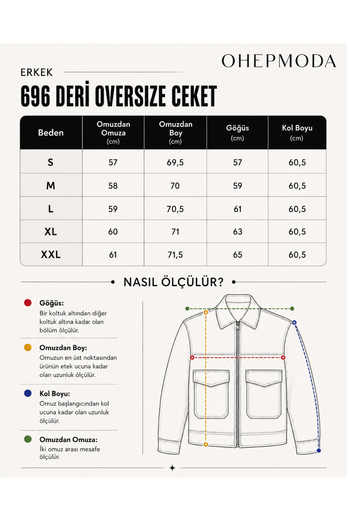 OHM OHEPMODA Oversize Rahat Kalıp Cep Detaylı Erkek Deri Ceket görsel 2