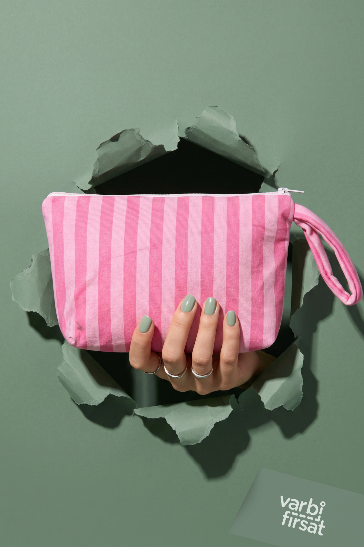 Varbifırsat Desenli Fermuarlı Clutch Çanta Bilek Askılı Günlük El ve Makyaj Çantası görsel 2