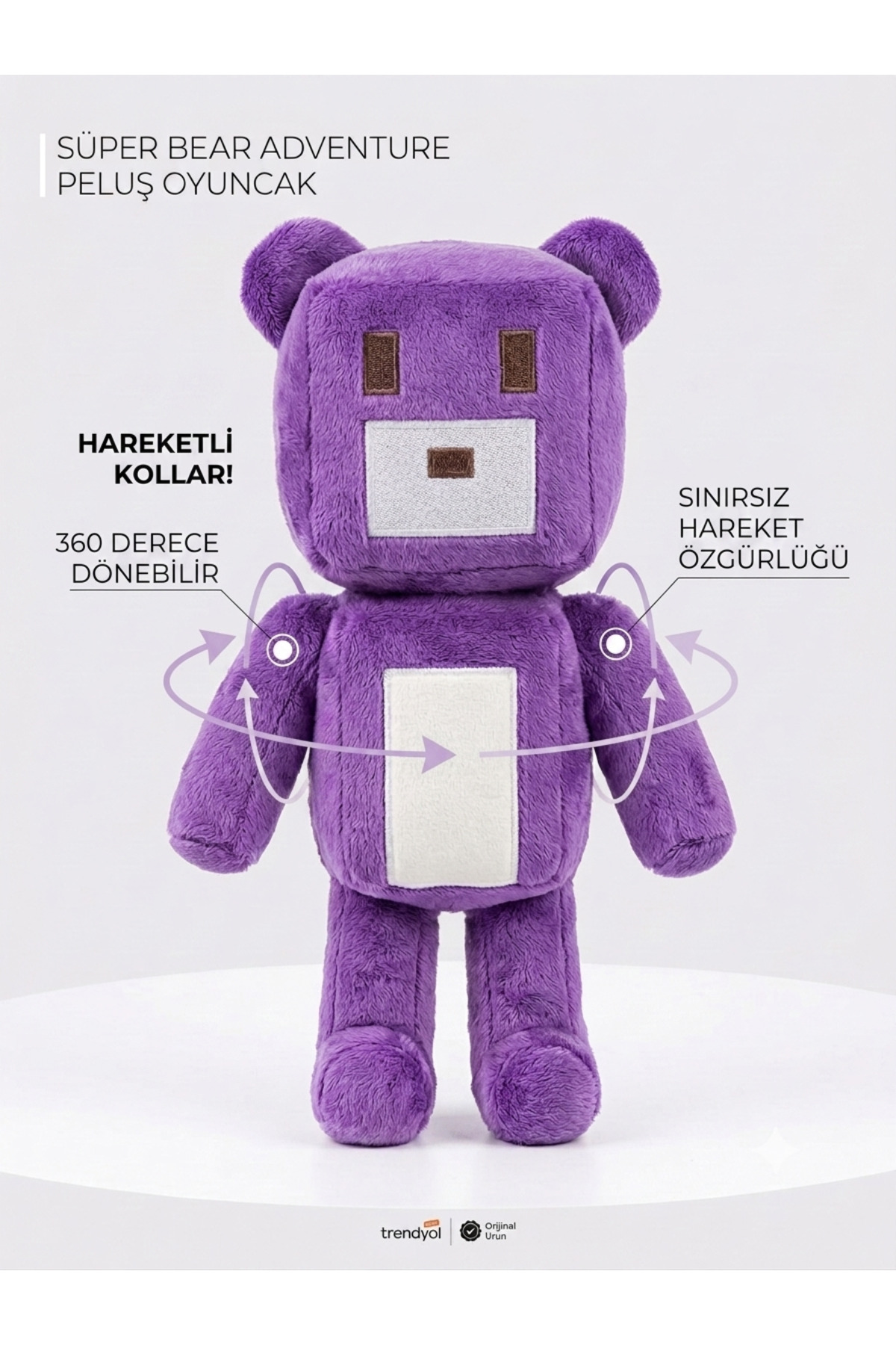 TrendTopic Super Bear Adventure Peluş Oyuncak 30 Cm Mor Renk