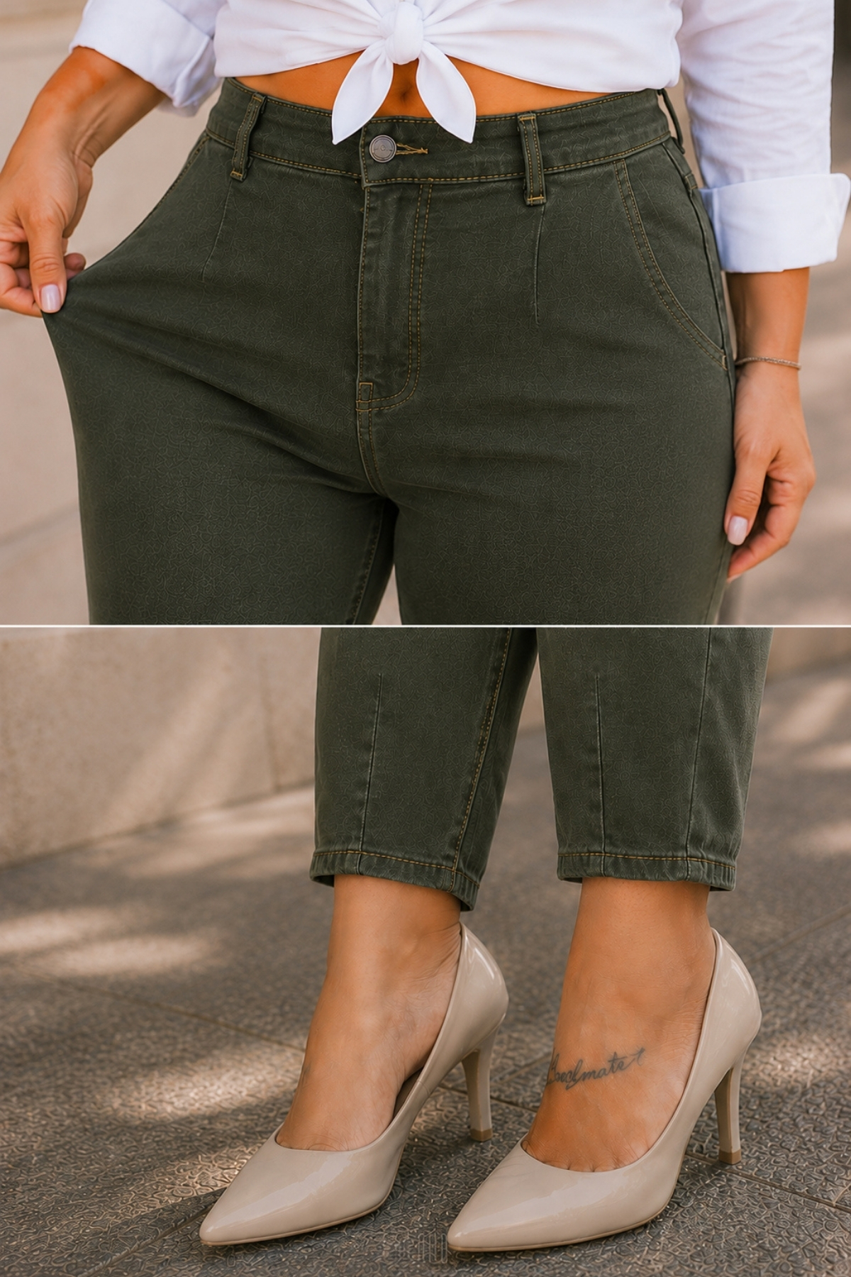 CEDY DENIM Mom Fit Jean Büyük Beden Yüksek Bel Carrot Kesim Dar Paça Pileli Esnek Kot Pantolon C600-haki görsel 3