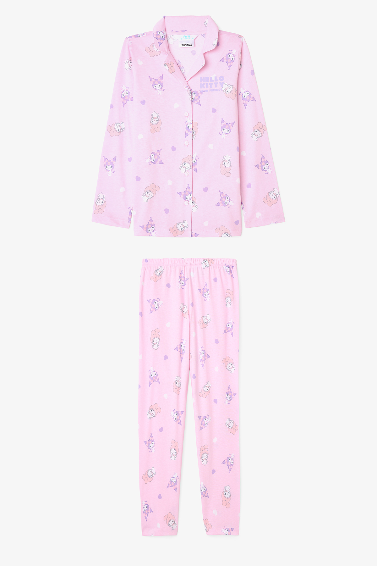 Penti Light Pink Girls' Kuromi Friends Long Sleeve Cotton Shirt Pajama Set